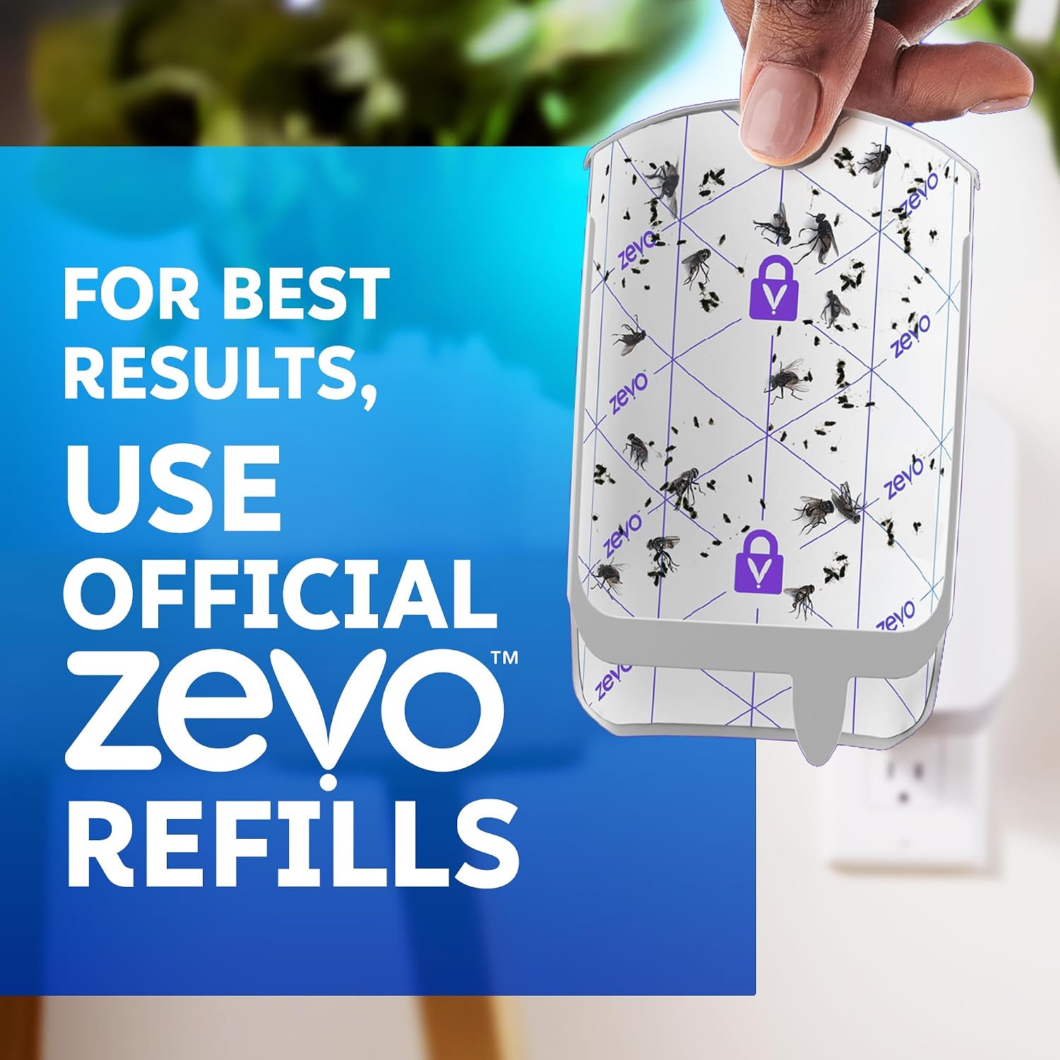 Zevo Flying Insect Trap for Fruit Flies & Gnats, 1 Base & 1 Refills | Fly Trap Catches House Flies, Gnats & Fruit Flies 24/7, Spray-Free, Odor-Free, Blue & UV Light, Safe for Kids & Pets*