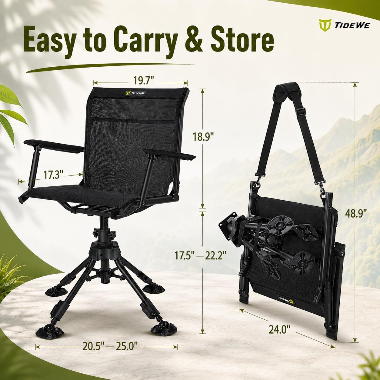 TIDEWE Hunting Chair with Seat Cover, 360° Silent Swivel Seat, Standard