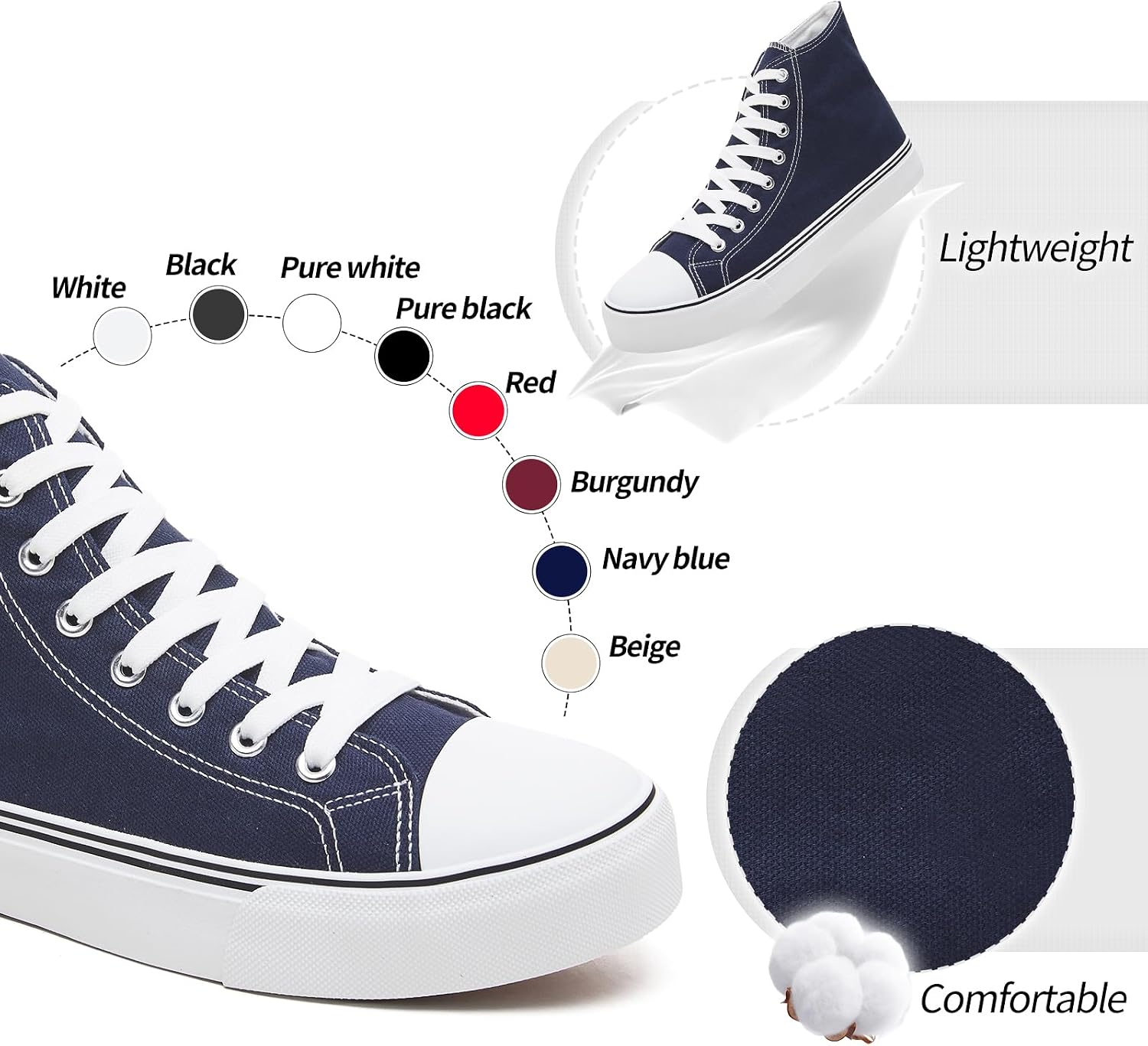 yageyan Men’s High Top Canvas Sneakers Fashion Lace up Walking Shoes Casual Classic