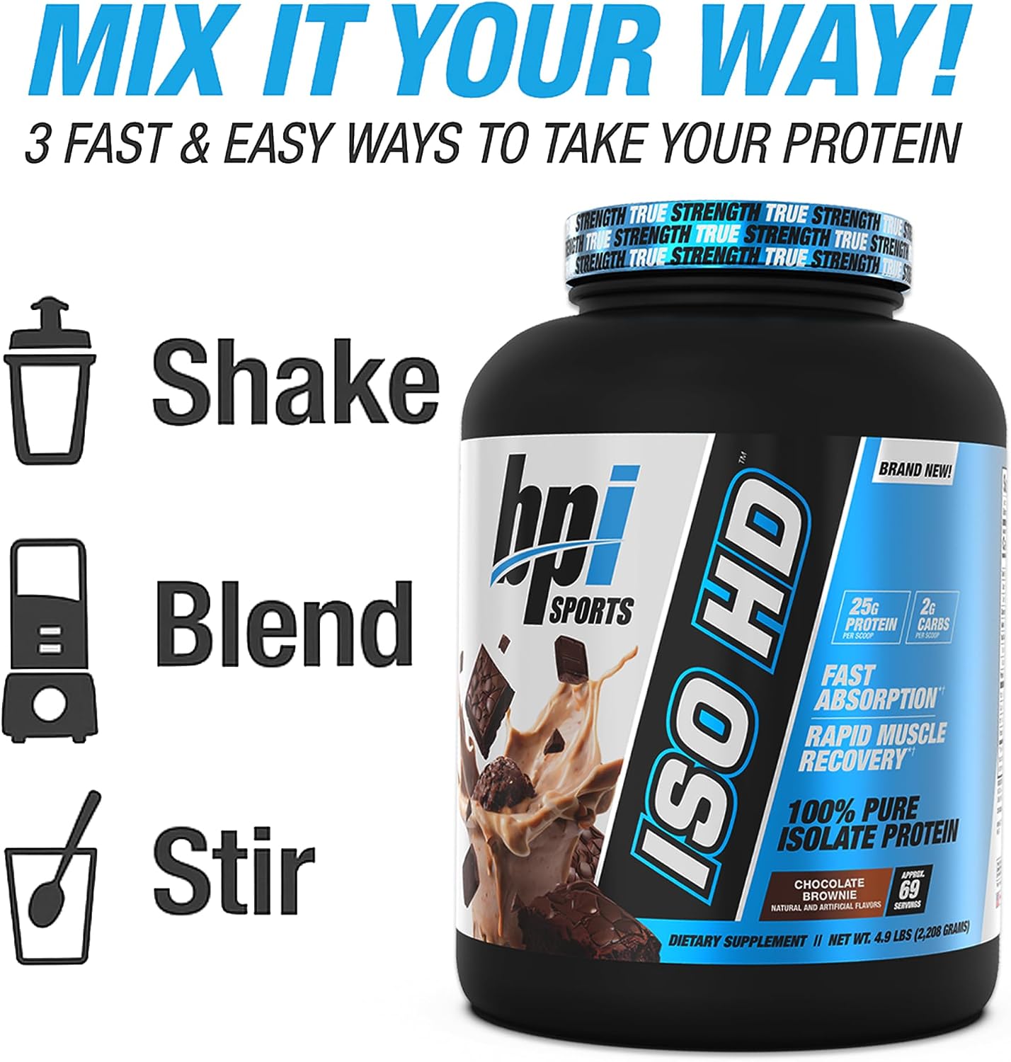 BPI Sports ISO HD Isolate Protein Powder – 100% Whey Isolate, Protein Powder for Muscle Gain - Chocolate Brownie, 5.4 Pounds - 69 Servings