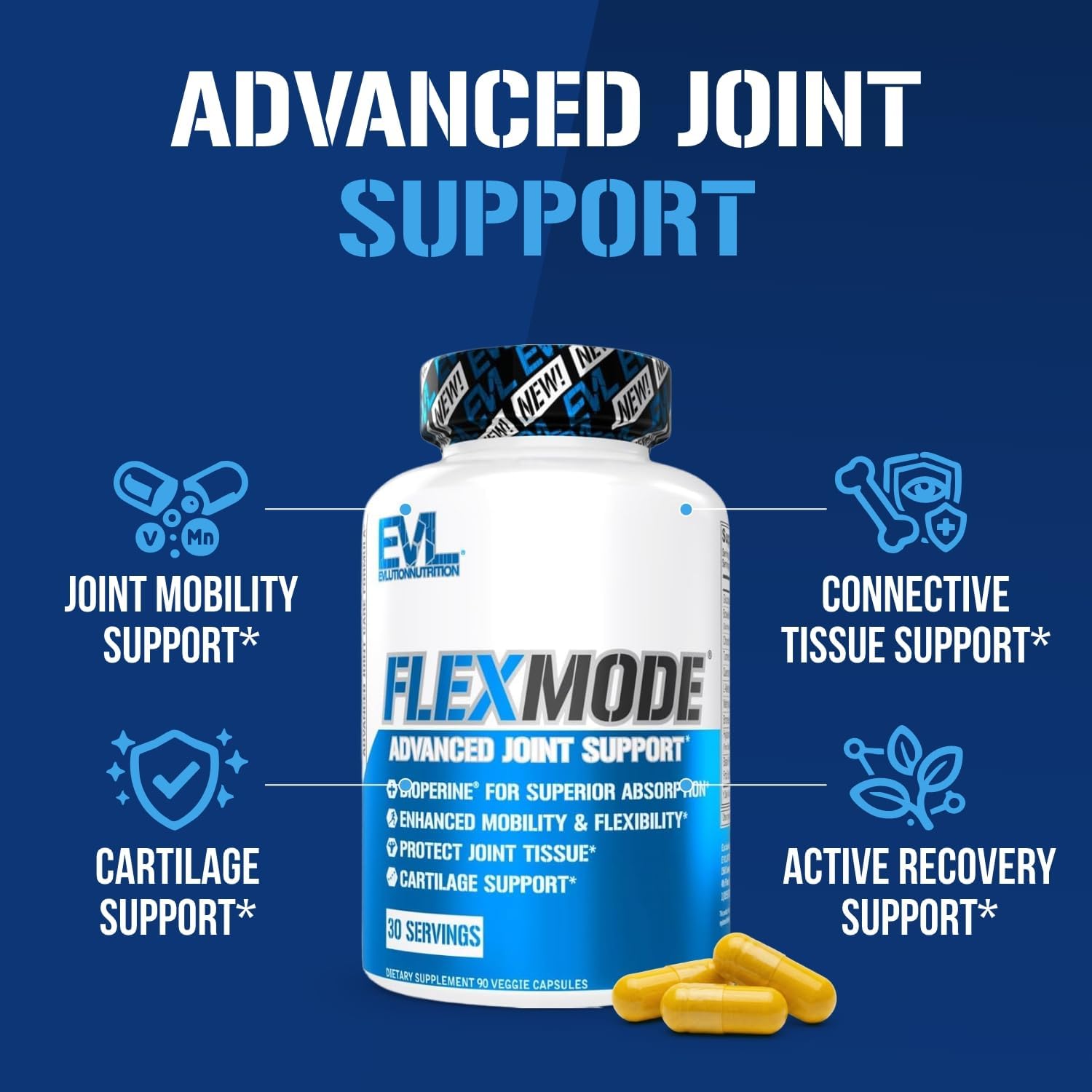 EVL FlexMode Joint Support with Glucosamine & Chondroitin - 30 Servings | Advanced joint formula with MSM