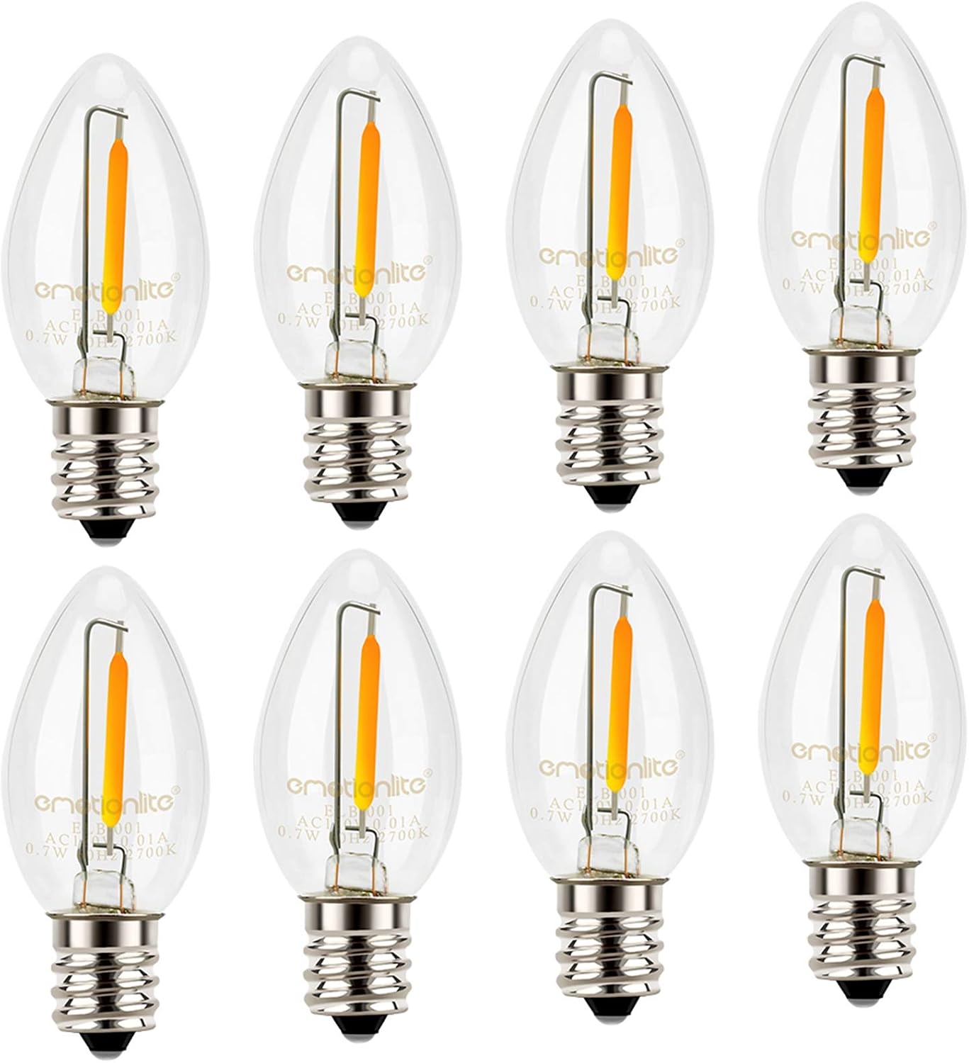 Emotionlite C7 LED Candelabra Bulbs, E12 Base, Warm White 2700K, 4 Pack | lear LED chandelier bulbs, 4W/5W/6W/7W incandescent equivalent with E12 candelabra base