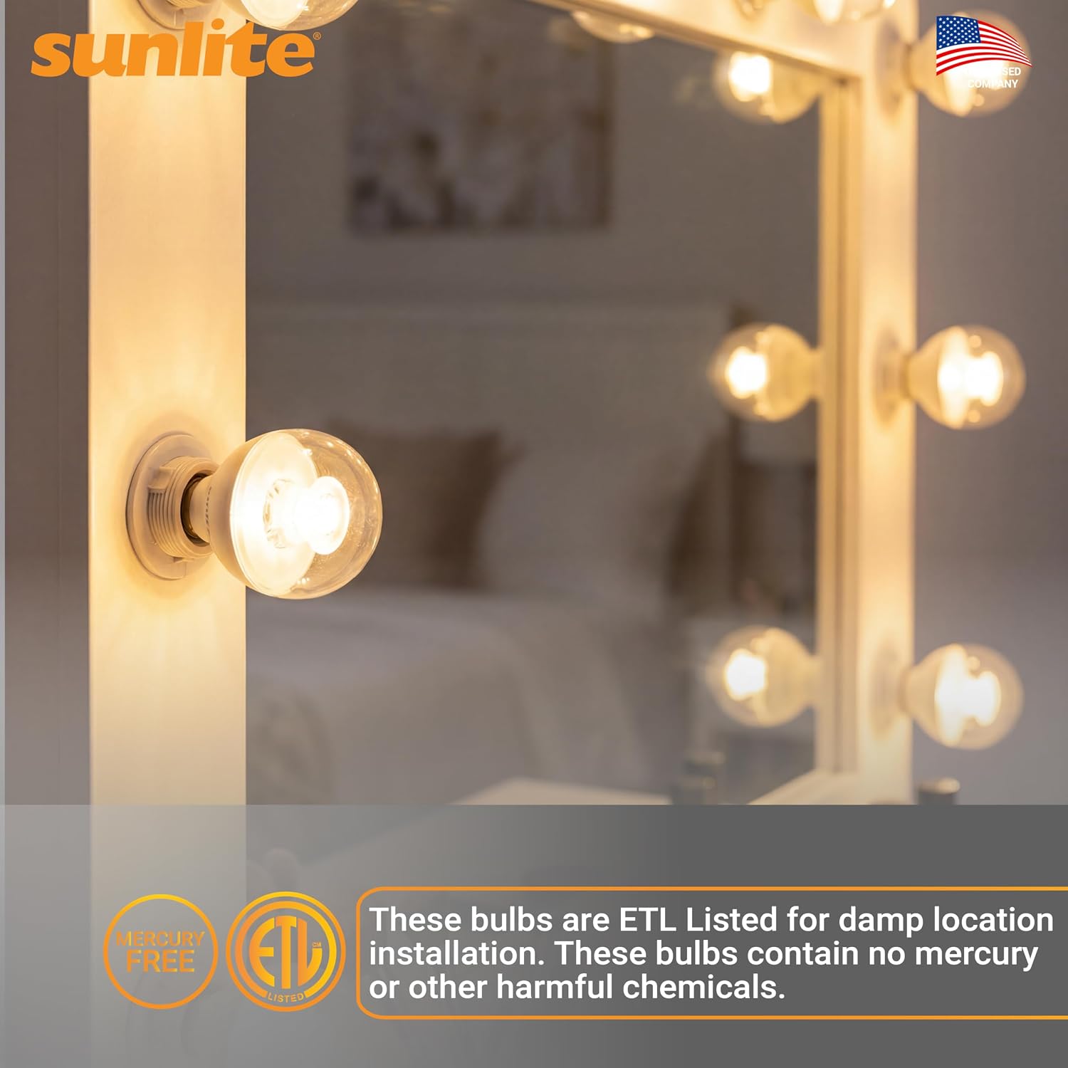 Sunlite G16.5 Light Bulb LED, 5W (40W Equiv.), 350 Lumens, Dimmable, Type G Globe Shape E12 Candelabra Base, Short Bulbs, Vanity Mirror Bulbs, 2700K Soft White, Frosted, 6 Count