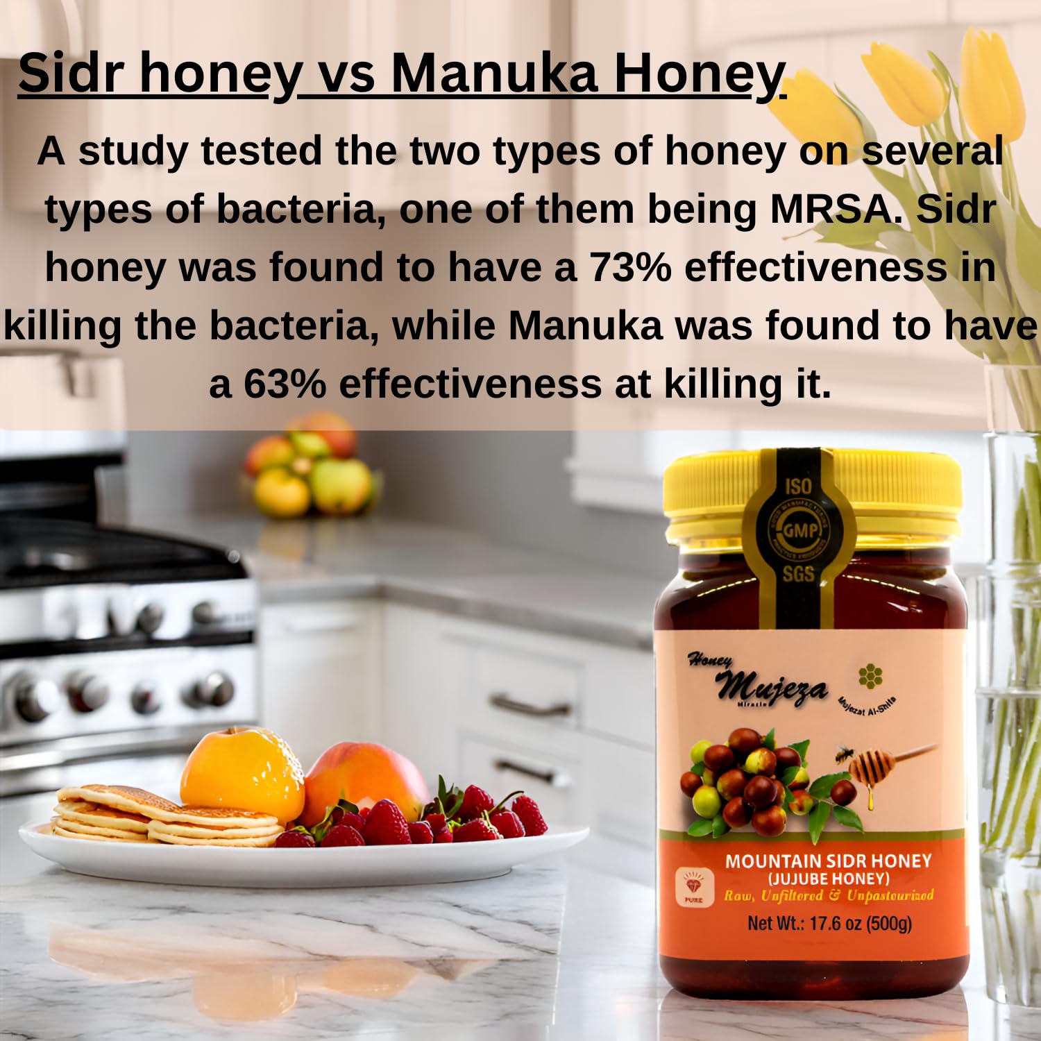 Authentic Mountain Sidr Honey - Jujube Honey, Supports Mental Health, Memory and Cognition, 100% Natural, Raw Liquid Honey, Gluten Free (500g / 17.6oz)