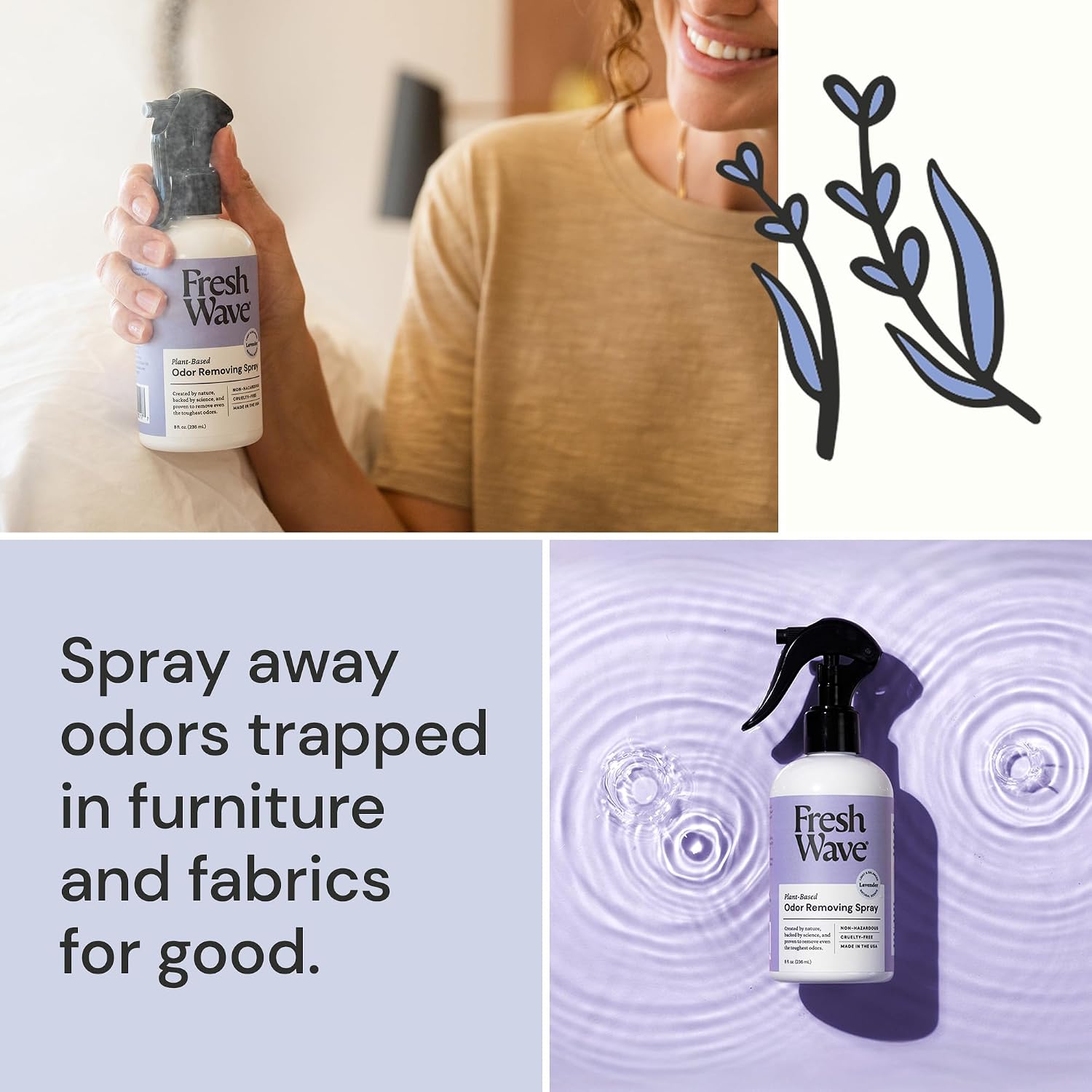 Fresh Wave Original Room and Fabric Air Freshener Spray, 2-Pk, 8 oz | Plant-based formula, Pet-safe and people-safe, Fabric and room deodorizer , For upholstery, carpets, shoes, and pet bedding
