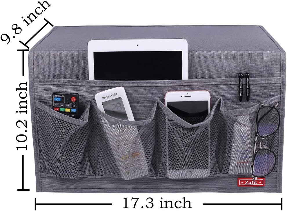 Zafit Bedside Storage Organizer, Table Cabinet Bedside Organizer Caddy for Remotes Phone Glasses (Classic 4 Pockets-Grey)