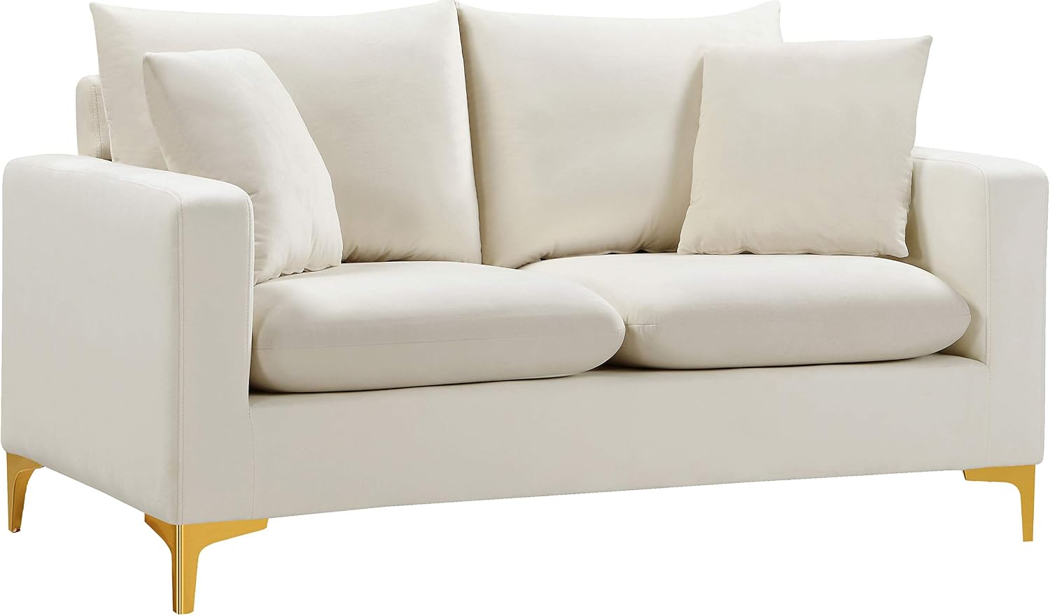 Meridian Furniture Naomi Collection Modern | Contemporary Grey Velvet Upholstered Loveseat with Stainless Steel Base in a Rich Gold or Chrome Finish, 633Grey-L
