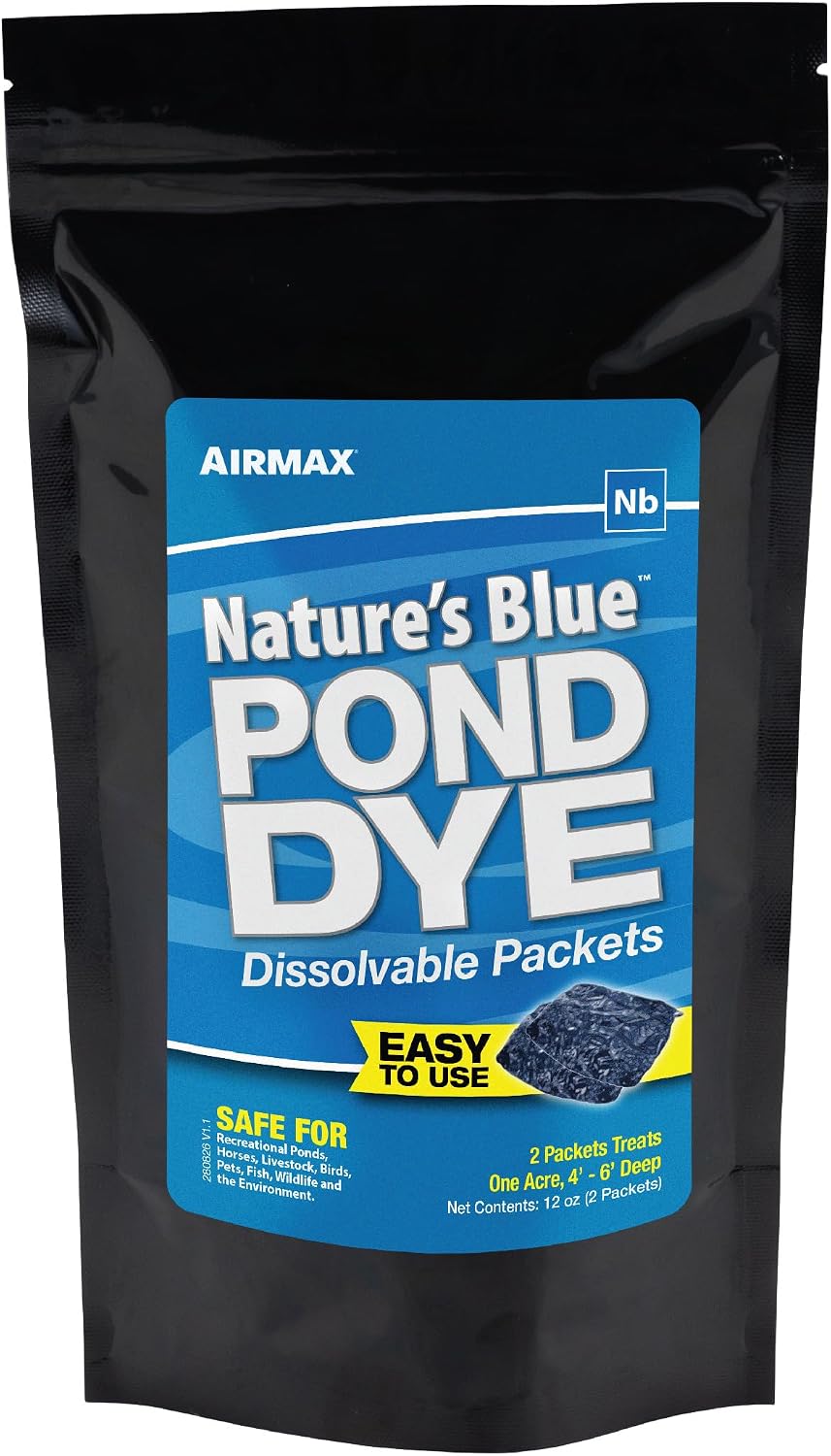 Airmax Pond Dye Plus, Nature's Blue Pond & Lake Water Colorant, 1 Gallon | Natural beneficial bacteria clarifier shades plants and algae from sunlight; fish and livestock safe