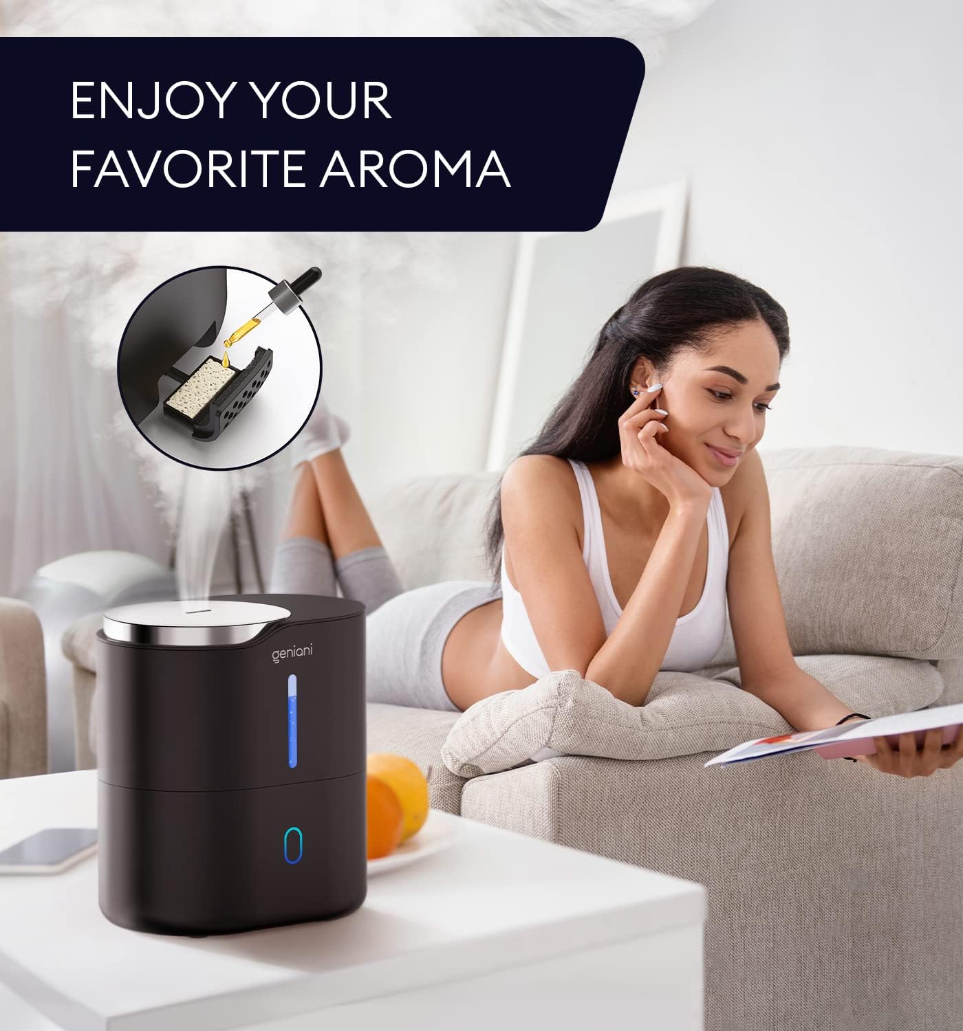 GENIANI Portable Cool Mist Humidifiers for Bedroom & Office - Ultrasonic Humidifier for Home, Baby, Small Room with Auto Shut Off