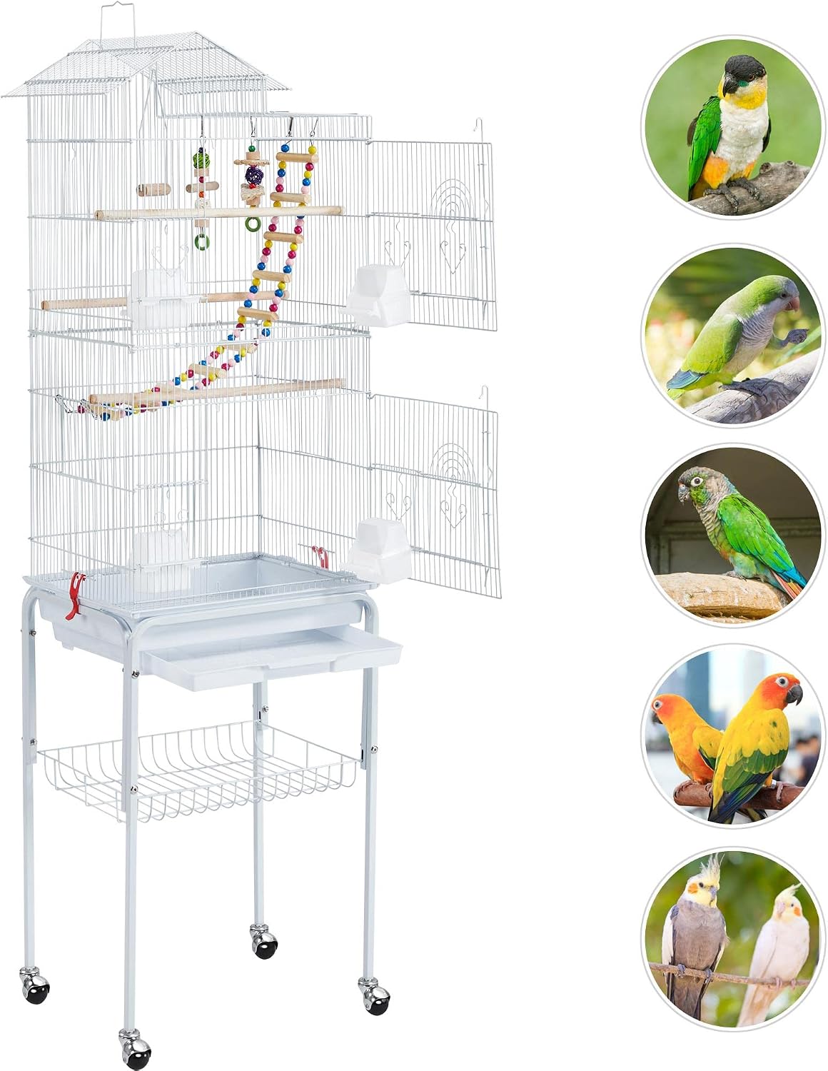 Yaheetech Bird Cage 64'' Medium Small Parrot Parakeet Bird Cages with Detachable Rolling Stand for Parrot Lovebirds Finches Parakeets Budgie Parrotlet Conures, Pet Flight Birdcage