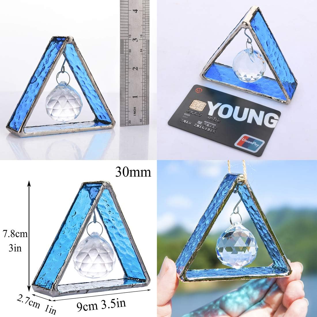 Green Stained Glass Pyramid Suncatcher Window Hanging Prism Decor