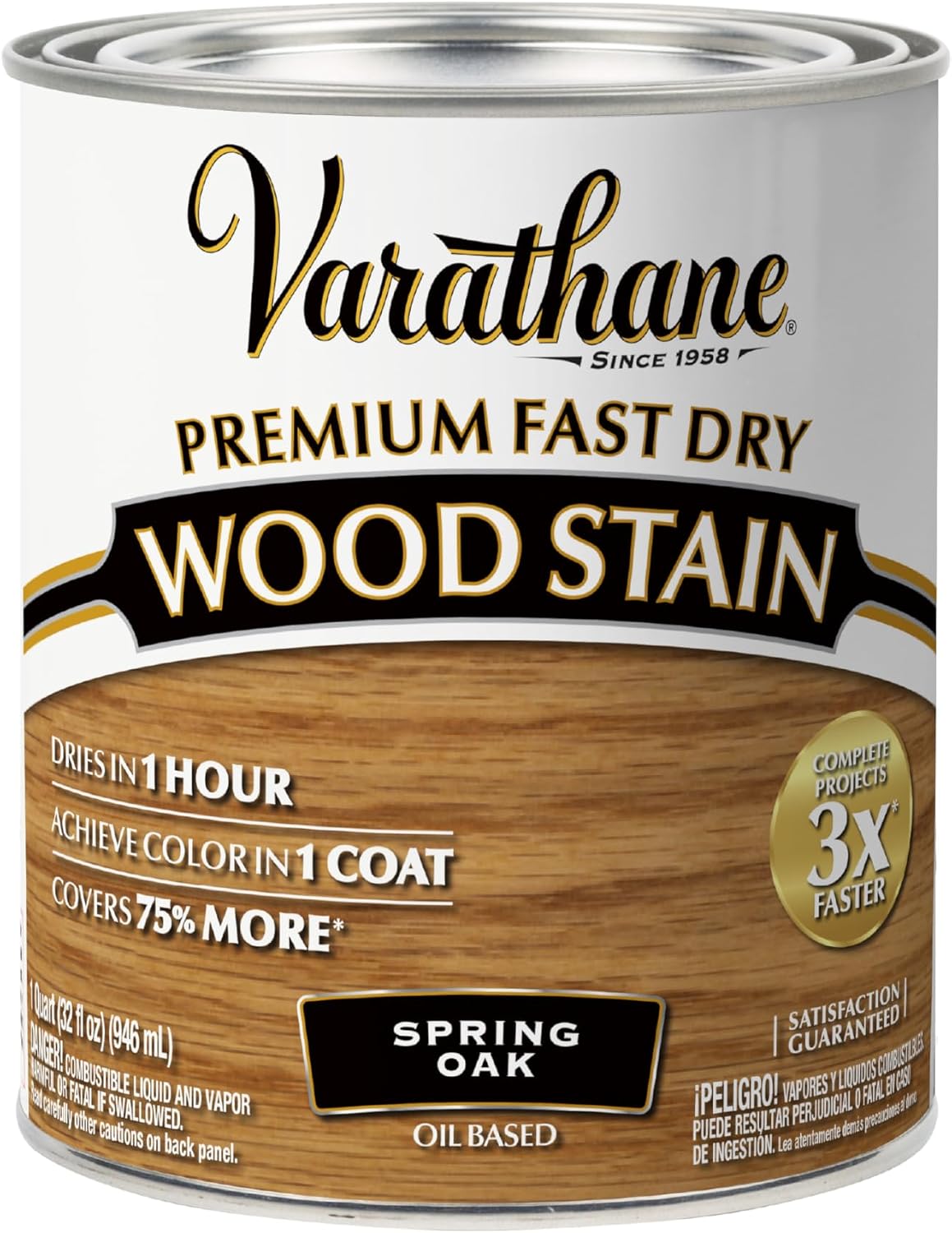 Varathane Premium Fast Dry Weathered Gray Wood Stain | Oil-Based, 1 Coat Color, 1 Hour Dry Time, Interior Wood Stain, Furniture, Cabinets, Doors, Covers Up to 275 Sq Ft, Quart