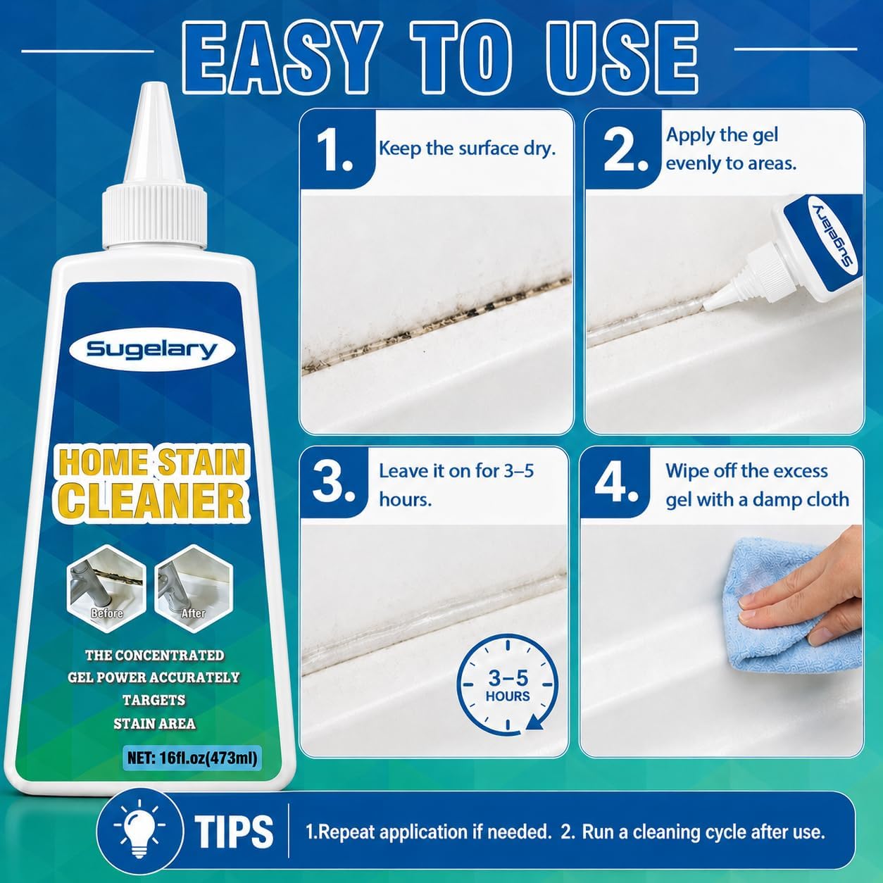 Sugelary Mold Stain Cleaner, 5 fl oz Mold Stain Cleaner Gel for Washing Machine, Home Stain Cleaning Gel for Fridge, Tile, Grout