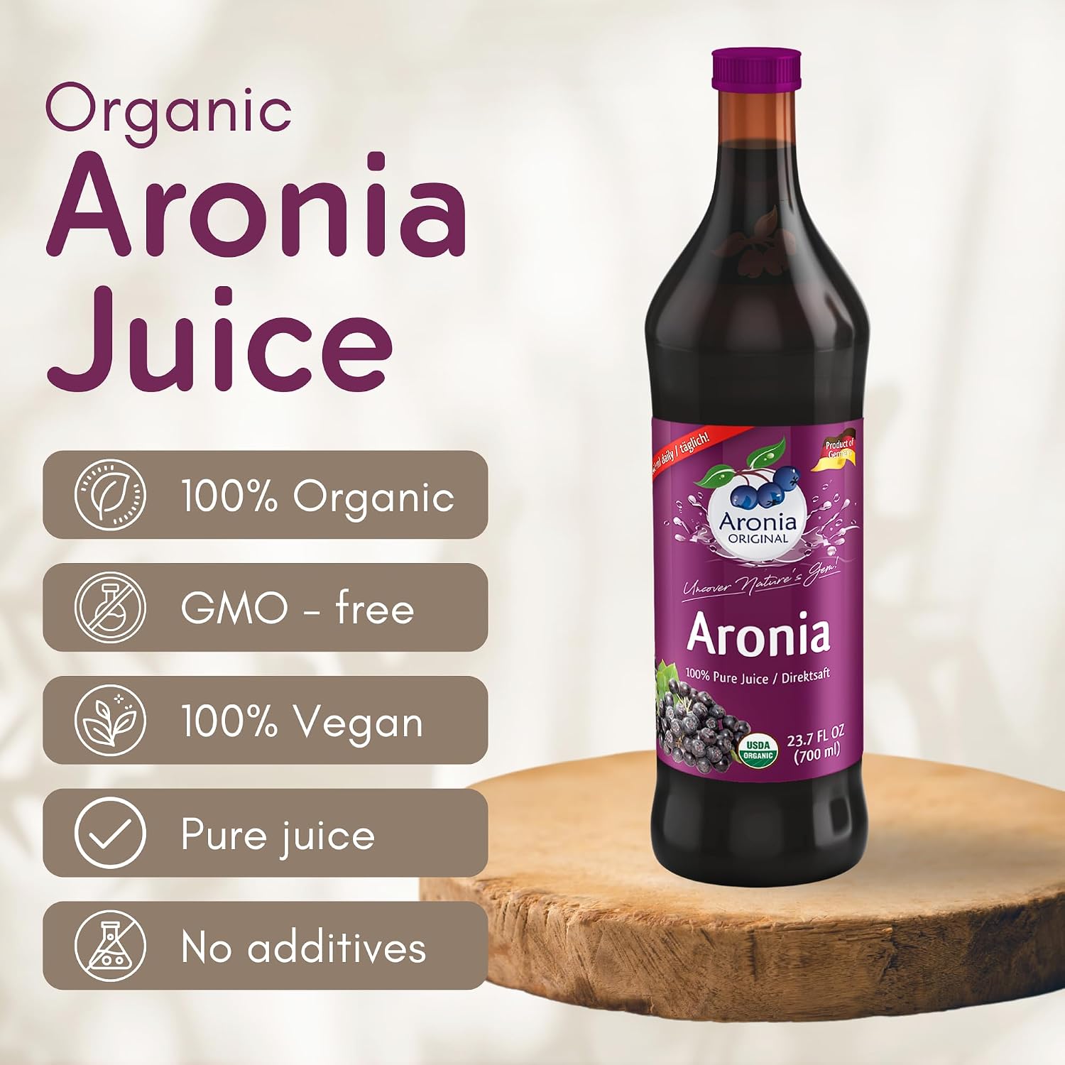 Aronia Original Organic Aronia Juice, Not From Concentrate, 23.7 fl oz