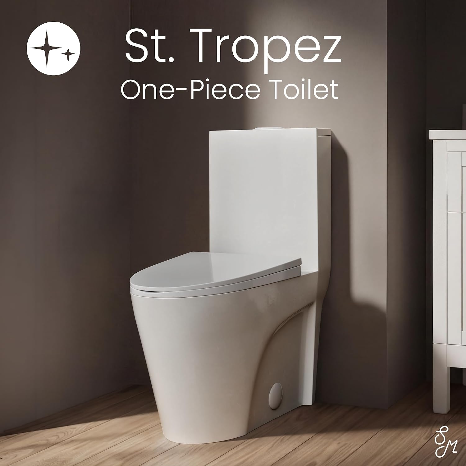 St. Tropez Comfort Height One-Piece Elongated Toilet, Vortex Dual-Flush 1.1/1.6 GPF, White Hardware
