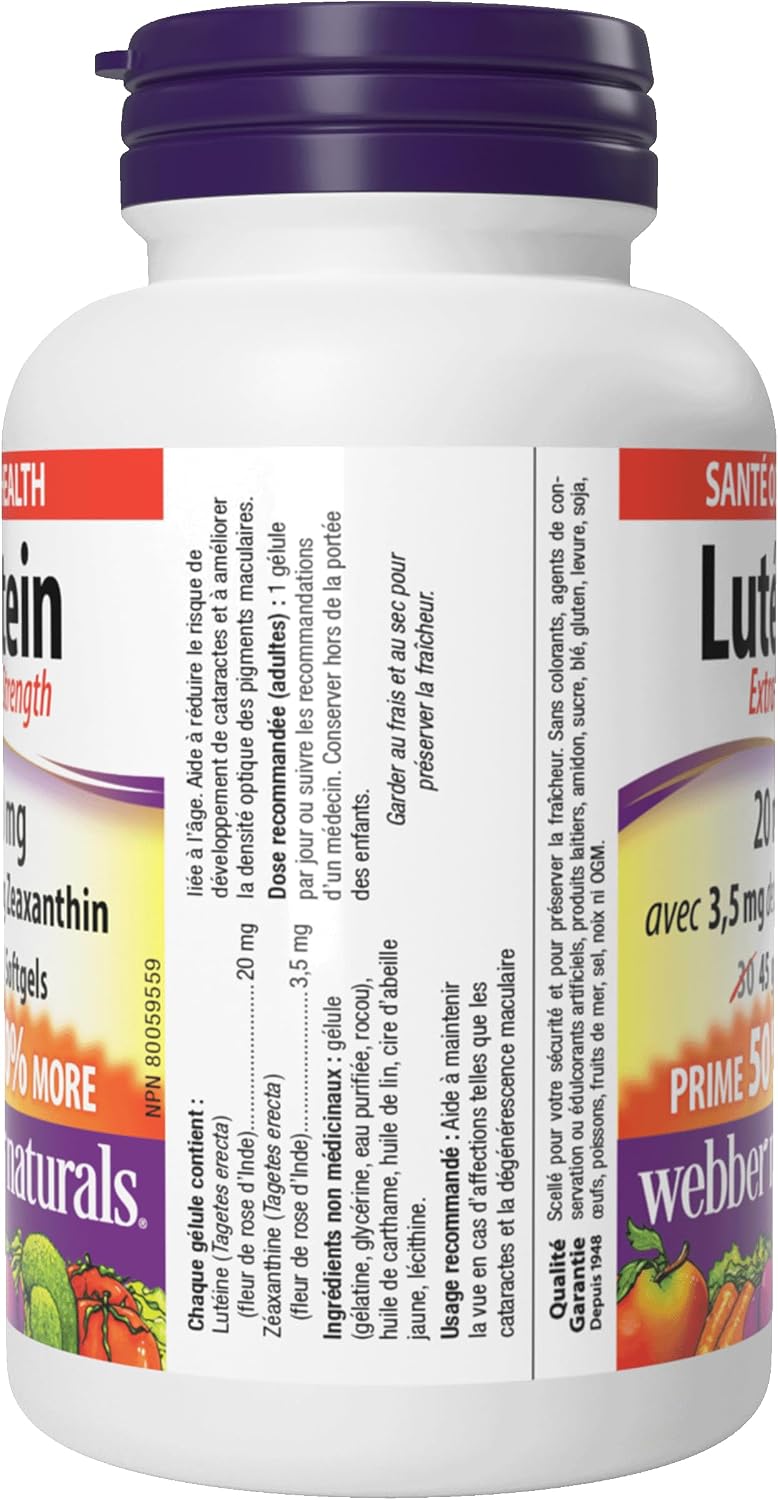 Webber Naturals Extra Strength Lutein with Zeaxanthin Softgel | Eye Support Vitamin Supplement with Zeaxanthin, Extra Strength