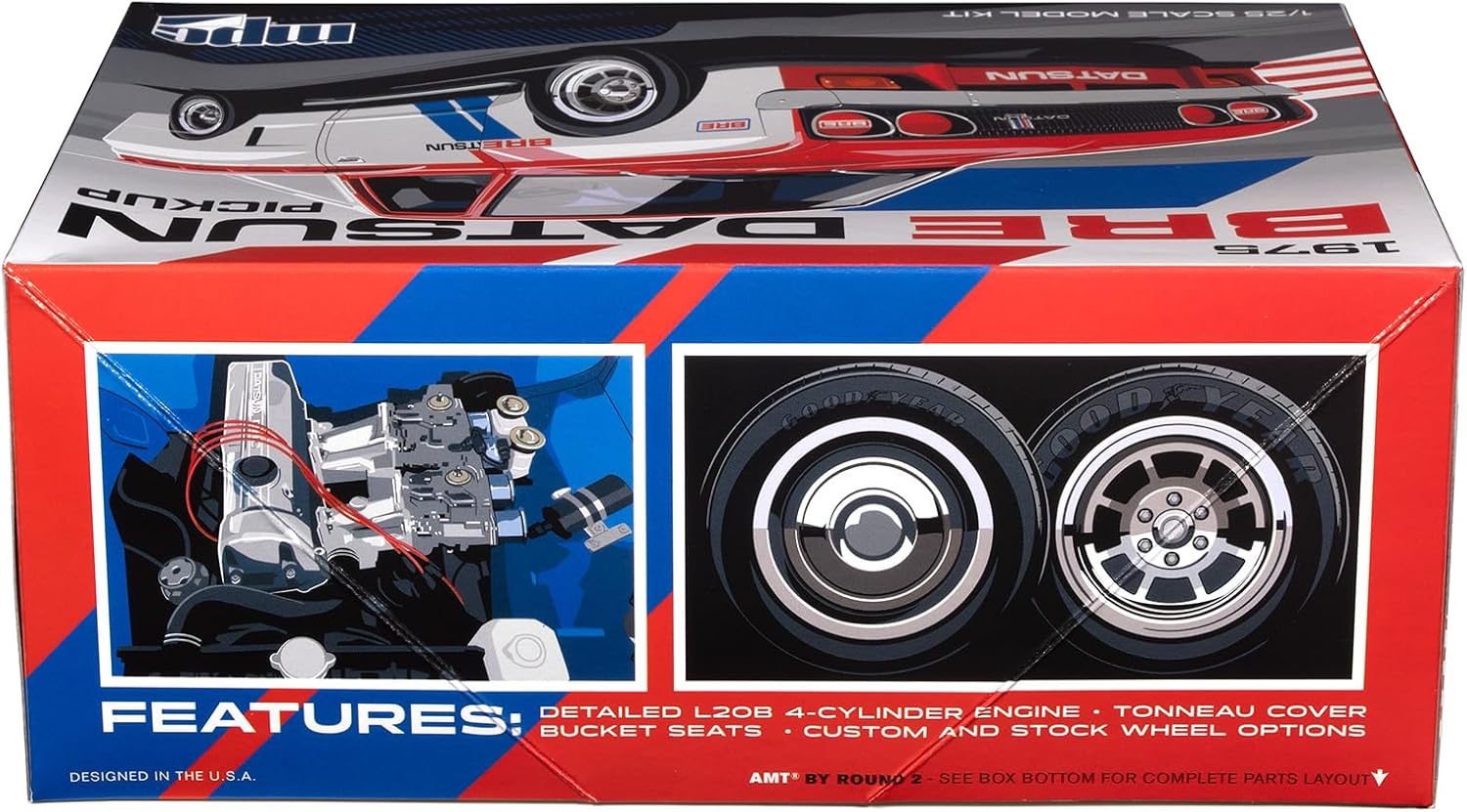 MPC 1975 Datsun Pickup BRE Model Kit – 1:25 Scale Plastic Truck Model, Wide-Body Racer or Stock Build, 129 Parts