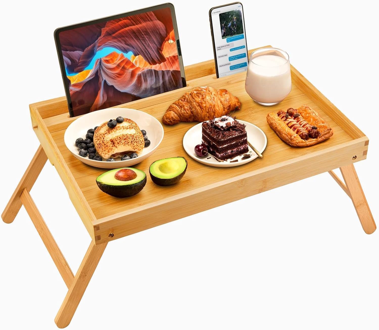 Bamboo Bed Tray Table with Foldable Legs, Breakfast Tray for Sofa, Bed, Eating, Working, Used As Laptop Desk Snack Tray by Pipishell