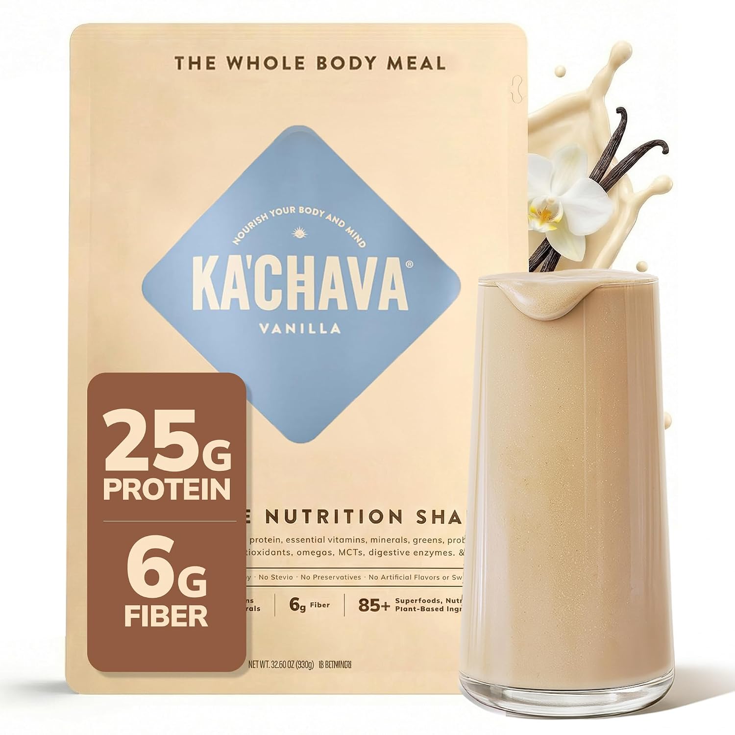 Ka’Chava Whole Body Meal Shake Chocolate 2 lb – Vegan Protein Powder with 85+ Superfoods & Greens – Plant-Based Meal Replacement with Probiotics & Digestive Enzymes – Gluten & Dairy Free (15 Servings)