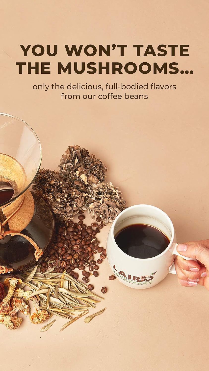 Laird Superfood Peruvian Dark Roast Coffee with Functional Mushrooms, Certified Organic Peruvian Ground Coffee Beans, Gluten-Free, Dairy-Free, Non-GMO