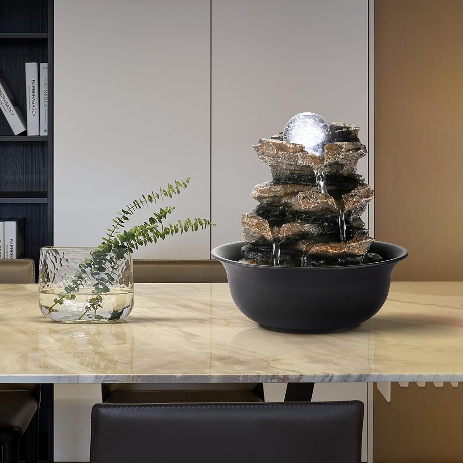 WICHEMI Indoor Water Fountain Tabletop Fountain Stacked Rock with LED Light | Relaxing Water Feature, Meditation Fountain, Soothing Sound, Stress Relief, For Home Office Bedroom Decor, 7.8"x7.8"x7.9"