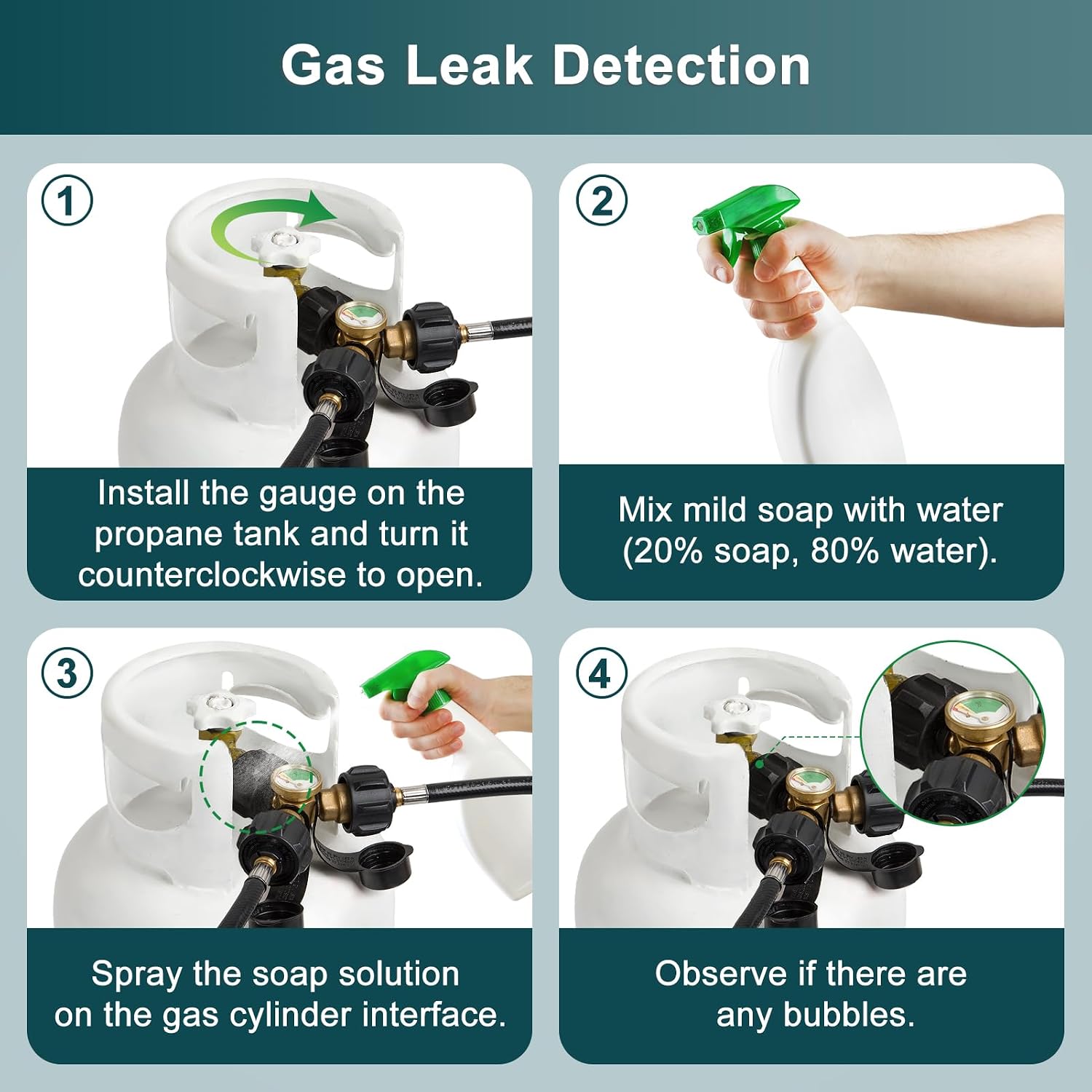 GASPRO Universal Propane Tank Gauge, Fits for 5-100lb Propane Tank Cylinder, Propane Adapter with POL Connection for RV, Camper, Gas Grill, Fire Pit