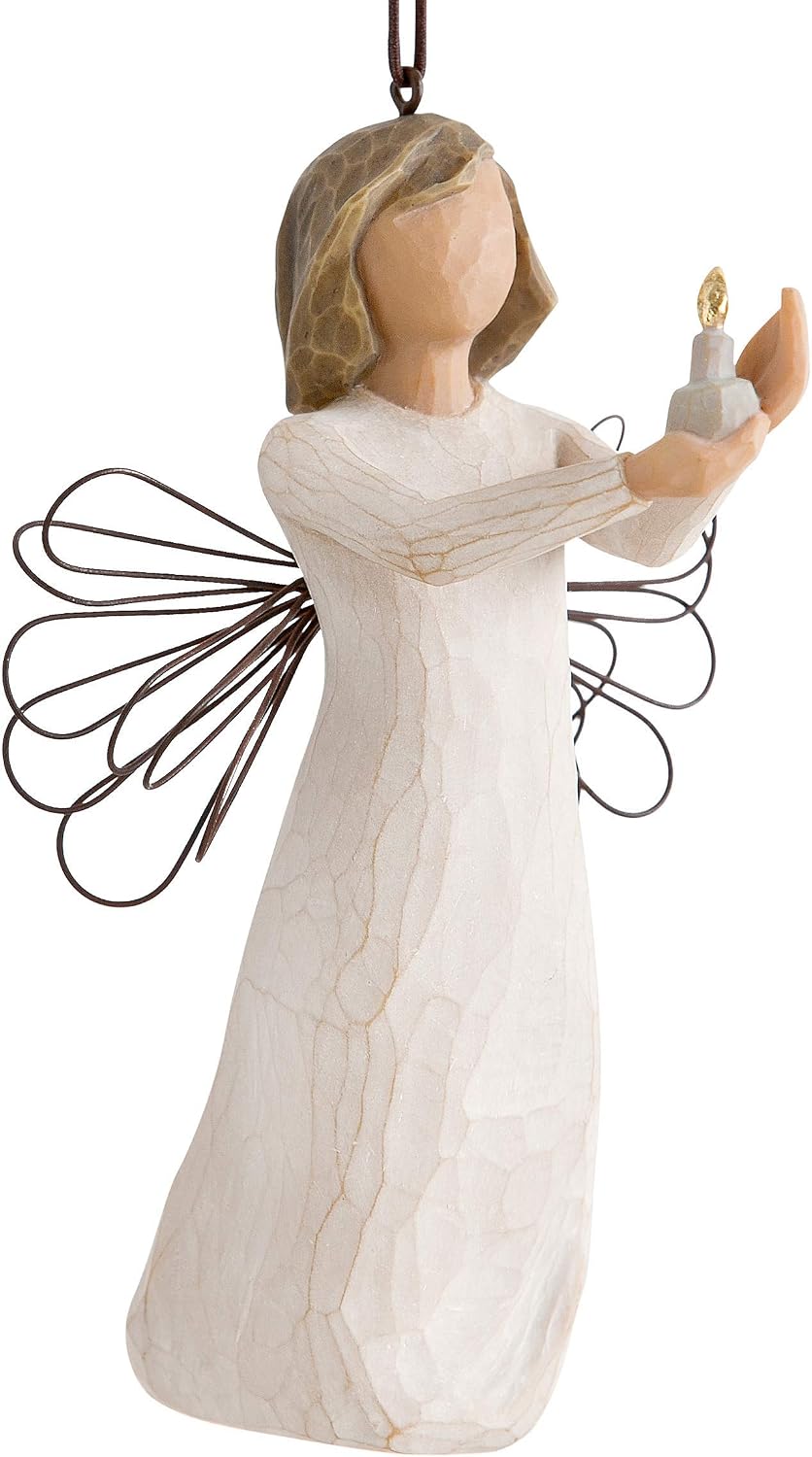 Willow Tree Angel of Hope, Sculpted Hand-Painted Hanging Ornament | Angel Holding a Gold-Flamed Candle, Cream Dress and Wire Wings, Gift of Hope