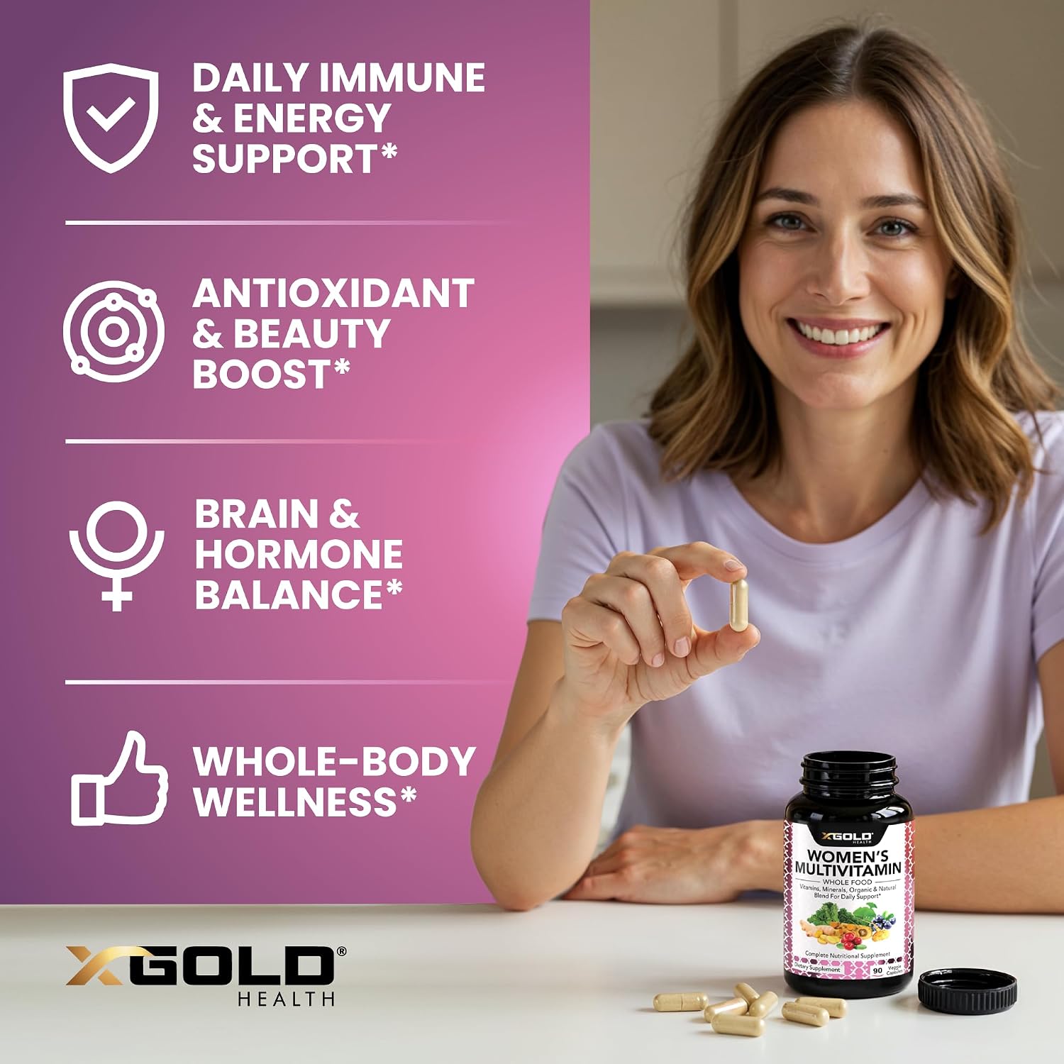 Vegan Women's Daily Multivitamin 50 Plus with Organic WholeFood Based Natural Ingredients, Ginger, Maca