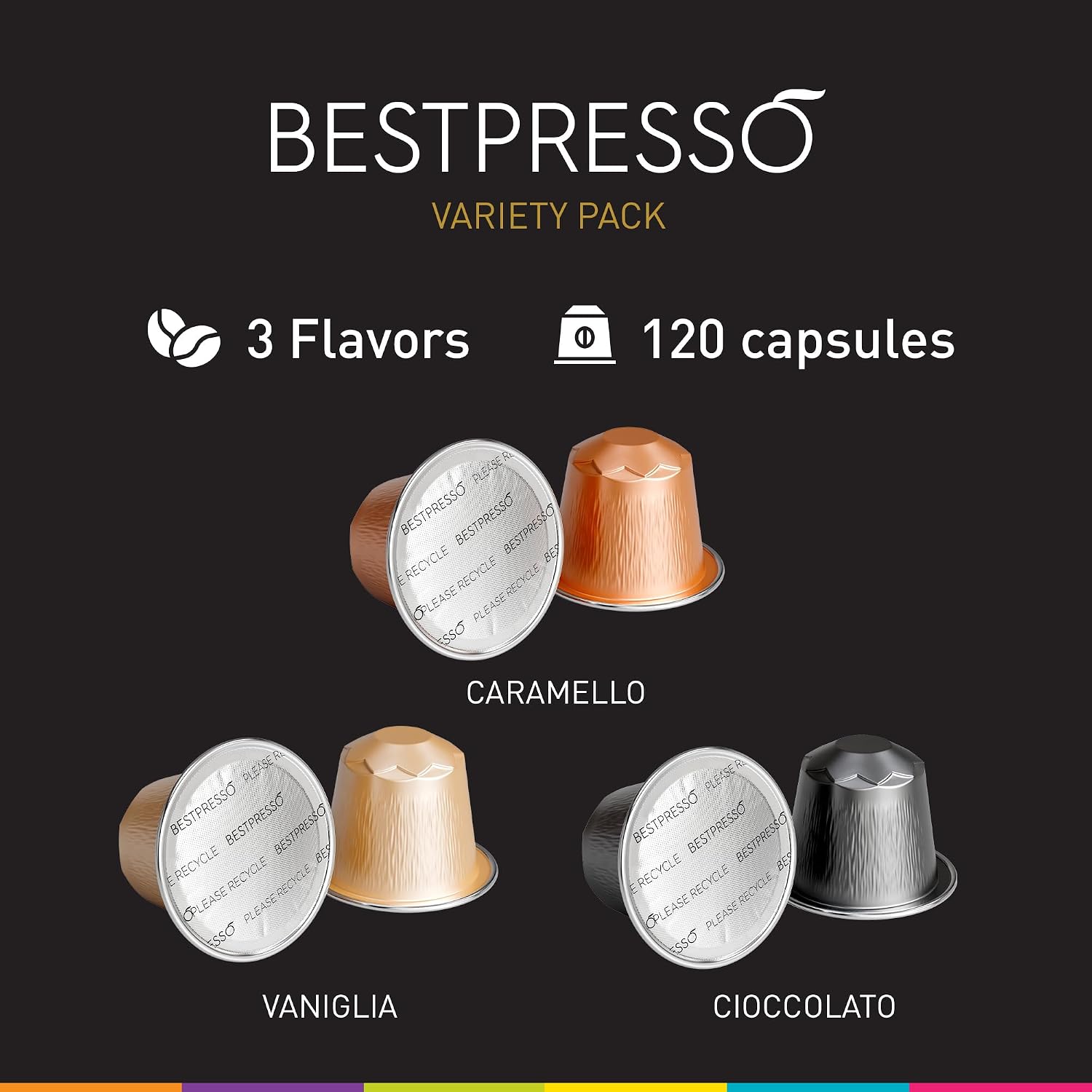 Bestpresso Coffee For Nespresso Original Machine 120 Aluminum Pods Certified Genuine Espresso Variety Pack Pods Compatible with Nespresso Original (Intense Variety Pack)