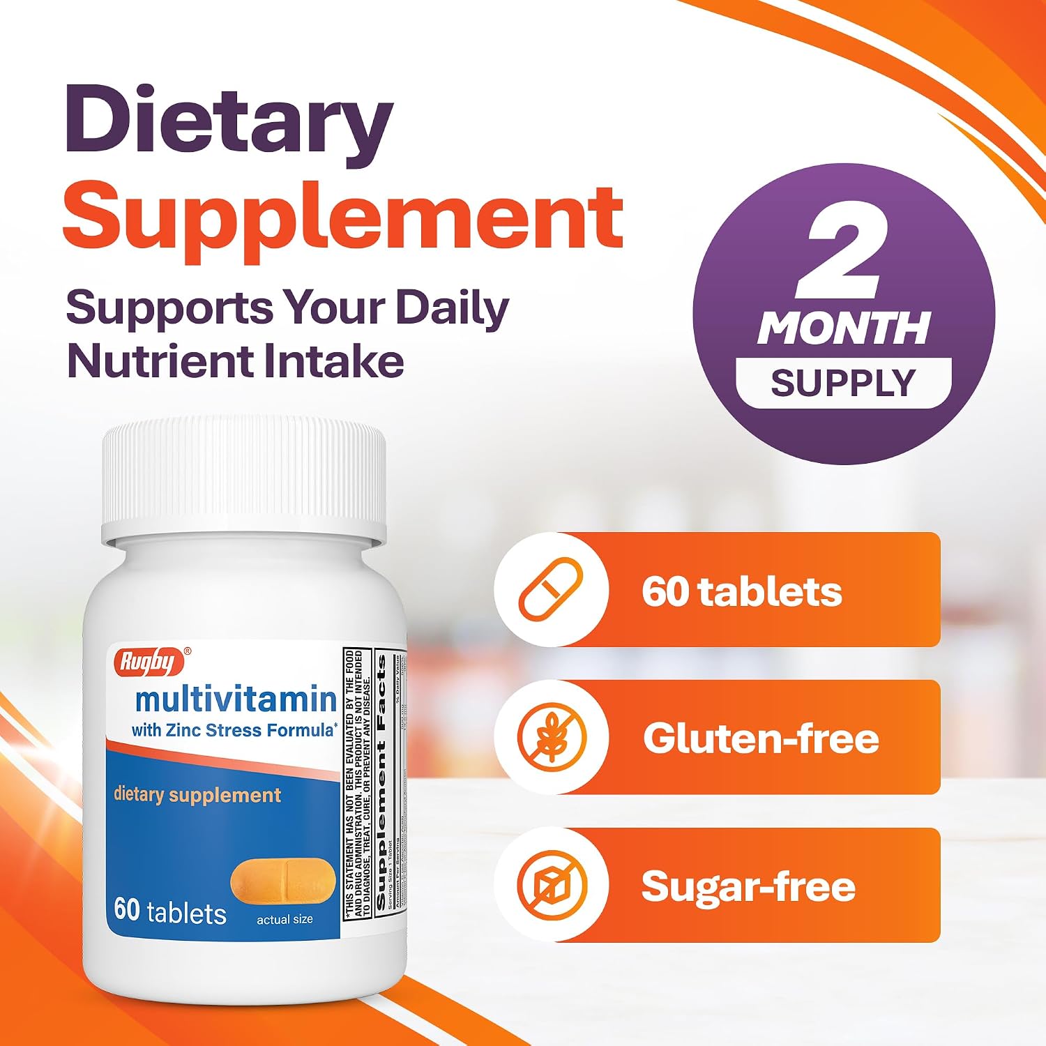 Rugby Multivitamin with Zinc Stress Formula - 60 Count (1-Pack)
