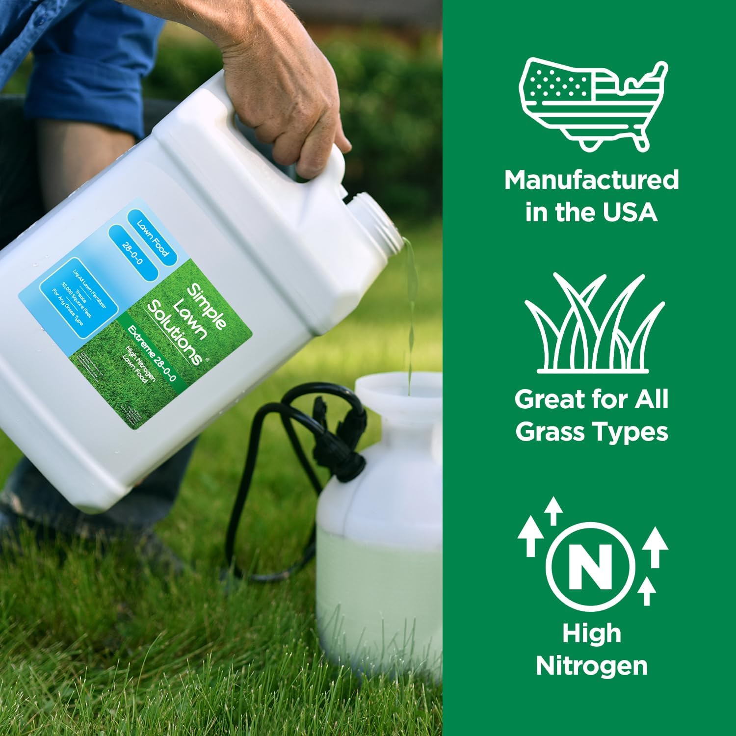 Maximum Green & Growth Fertilizer High Nitrogen 28-0-0 Liquid Lawn Food Spray Spring & Summer- Any Grass Type- Simple Lawn Solutions - Concentrated Quick & Slow Release Attached Sprayer (32 Ounce)