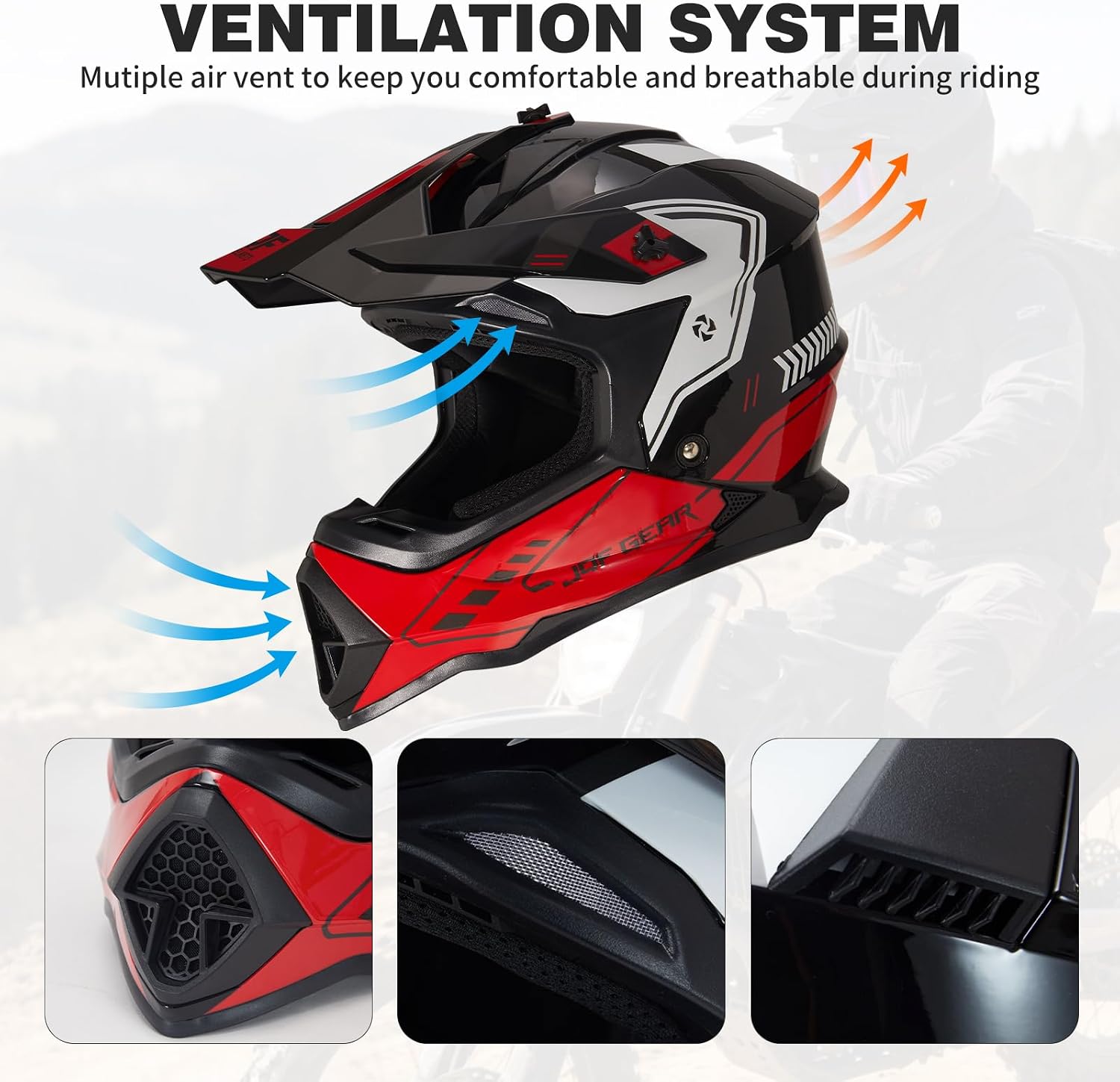 Adult Dirt Bike Helmet DOT Approved,WS901 Full Face Motocross Set | Includes Goggles Gloves,adjustable visor and washable liner for UTV MX Dirtbike ATV OffRoad