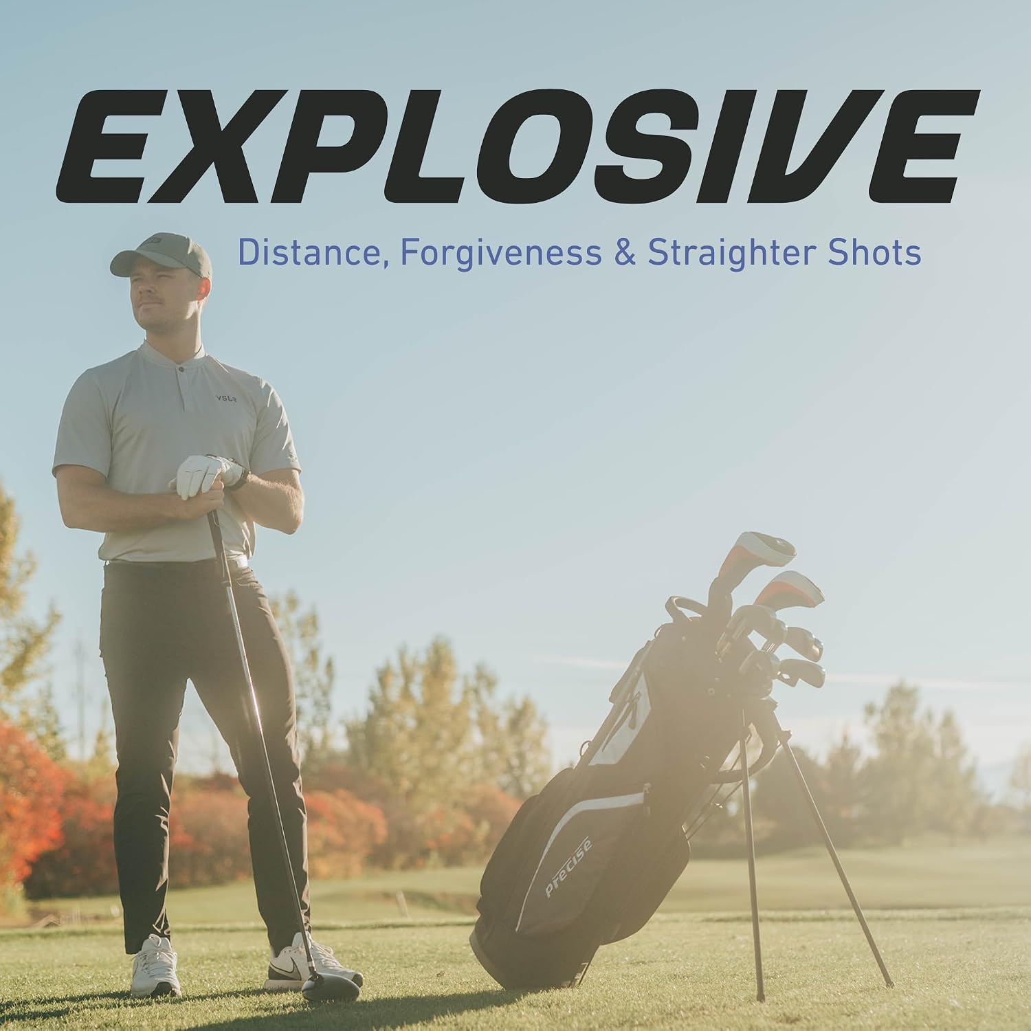 Precise - Men's Golf Club Set | 460cc titanium driver, 14-piece complete bag, fairway wood & hybrid, irons through wedge, putter, stand bag, left/right