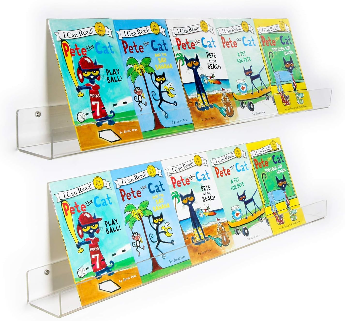NIUBEE 24”Acrylic Floating Bookshelves for Kids Wall Shelves 2 Packs | Premium Acrylic 50% Thicker with Screwdriver Clear Bathroom Extra-Large Storage Shelves Display Organizer