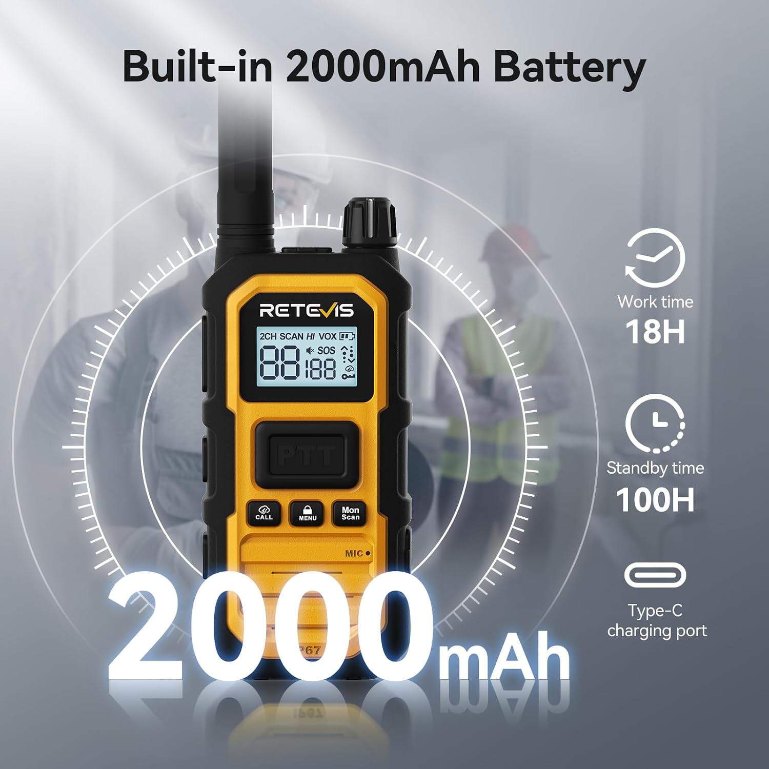 Retevis RB48 Plus Waterproof Walkie Talkies Long Range,GMRS Radios (6 Pack) | with 6-Way Charger,Heavy Duty,Rechargeable Two Way Radios,Connected Repeater,Dustproof,Shock Resistant,NOAA,Emergency Radios