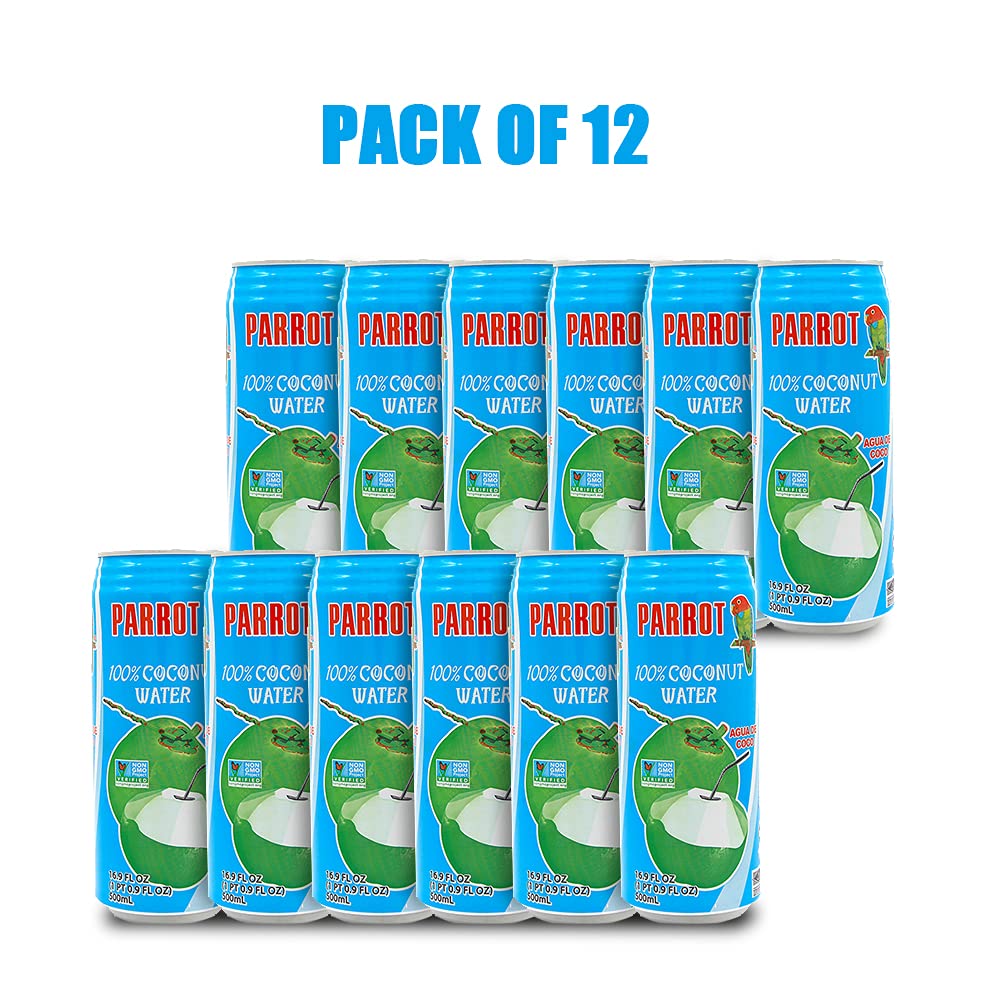 Parrot Brand Coconut Water No Pulp 490ml 16.6 fl. oz.100% Juice Refreshing Coconut Taste Natural Essential Plant Based Non-GMO Electrolytes