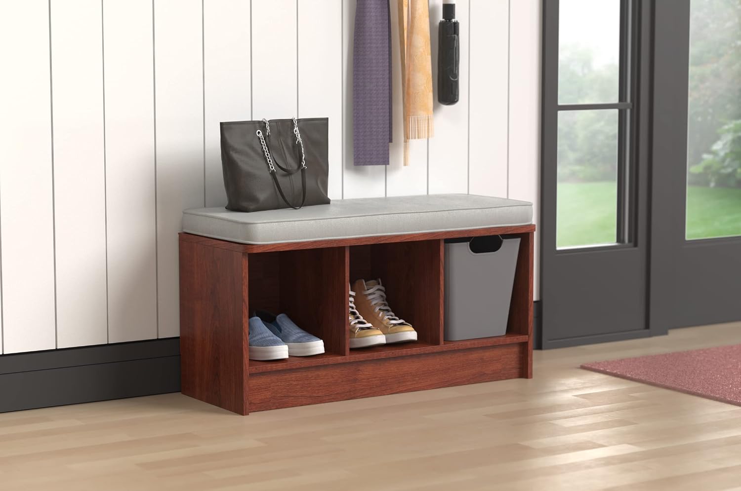 ClosetMaid 3258 Cubeicals 3-Cube Storage Bench, Natural Gray with Gray Cushion