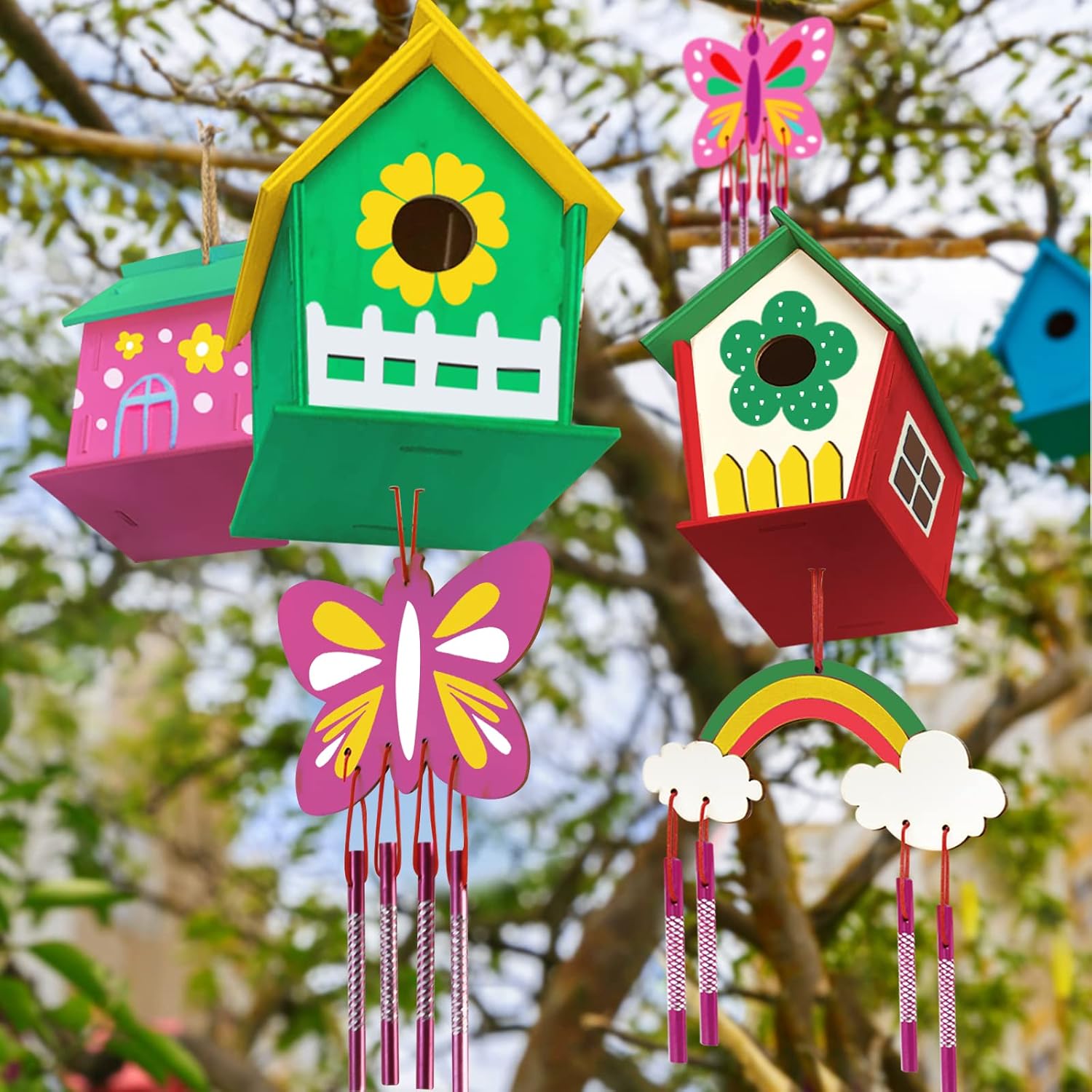 4 Pack DIY Bird House Wind Chime Kit for Crafts for Kids Ages 4-8