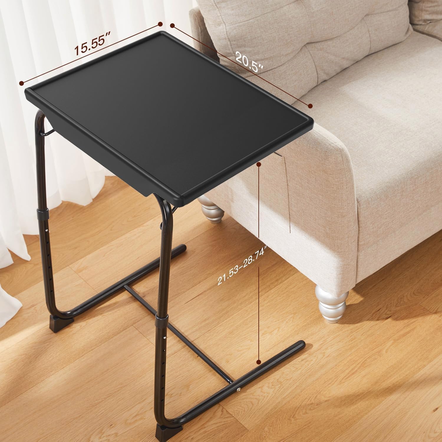 HUANUO TV Trays Set of 2, TV Tray with 6 Height & 3 Tilt Adjustments, Black | 21.53" - 28.74" Height Range, Foldable, Cup Holder