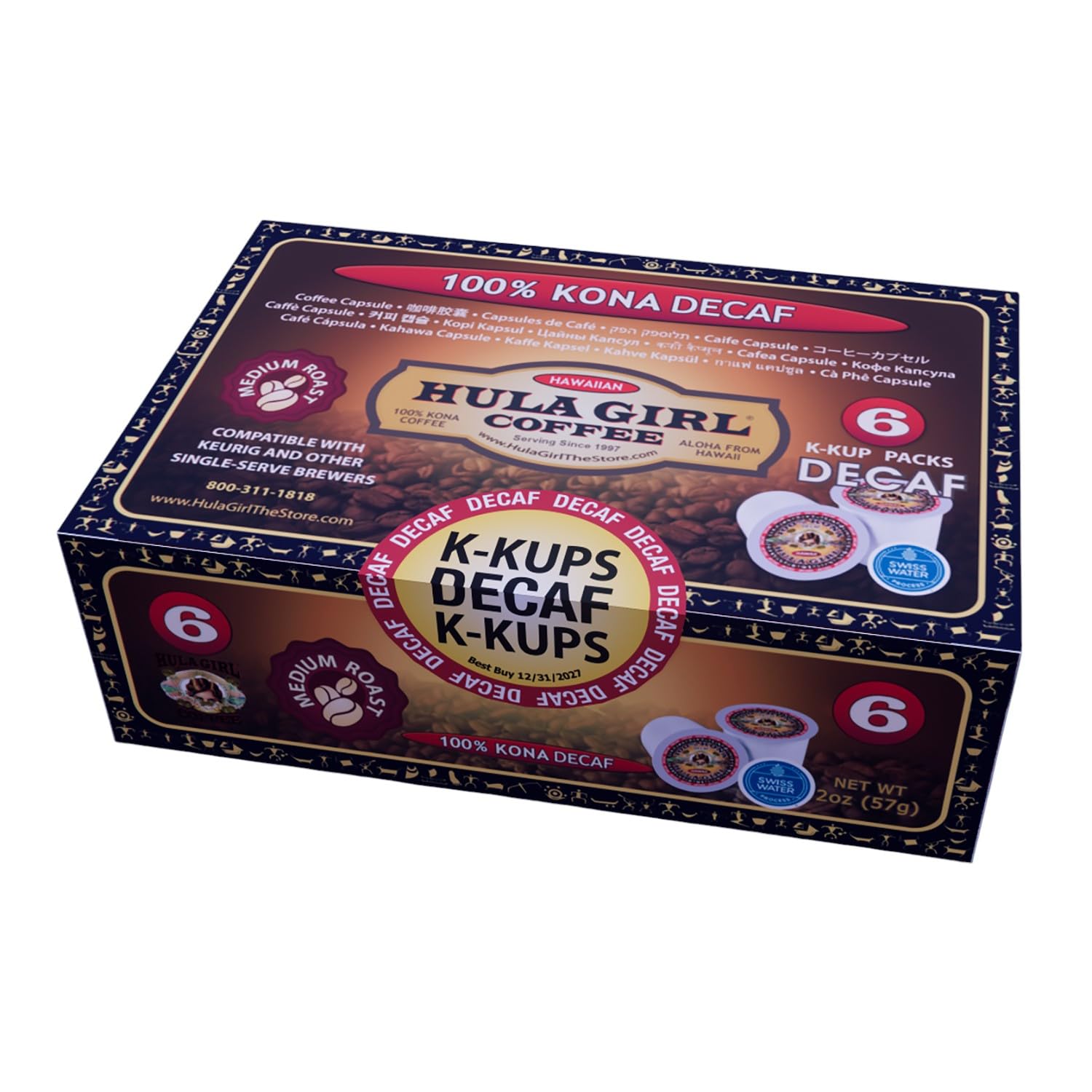 Hula Girl 100% Kona Coffee, Single Serve for Keurig K-Cup Brewers, Medium Roast, Works in the New K2