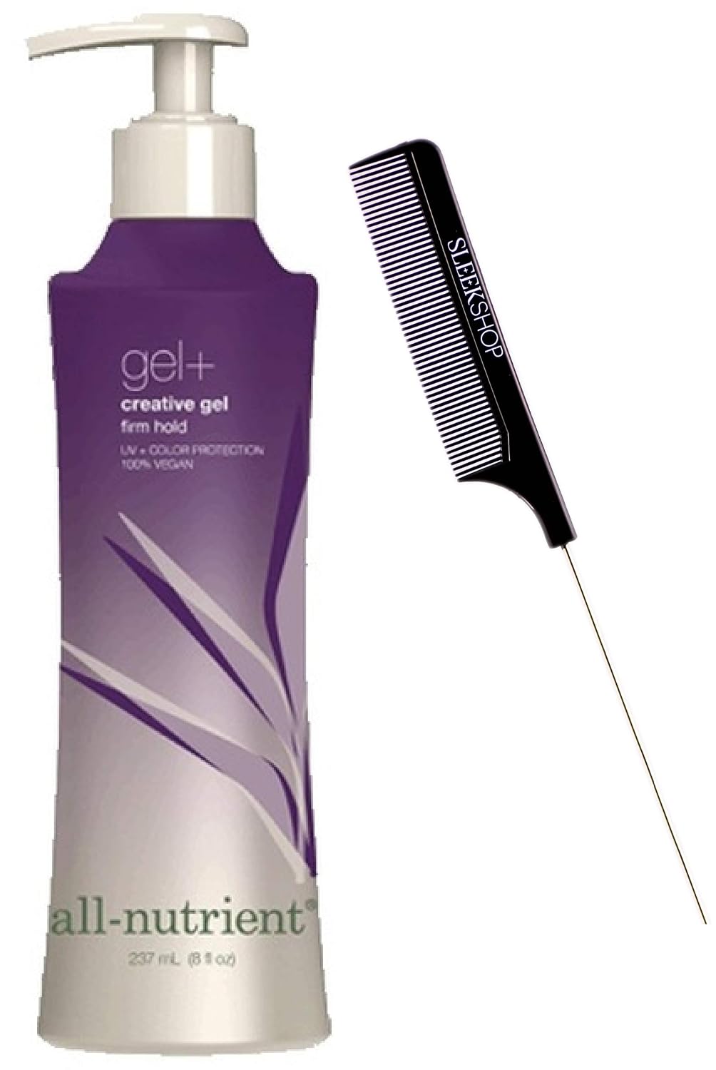 All-Nutrient Gel+ Creative Gel, Firm Hold, Water Soluble (w/Sleek Comb) UV+ Color Protection, 100% Vegan (8 OUNCE / 237 ML)