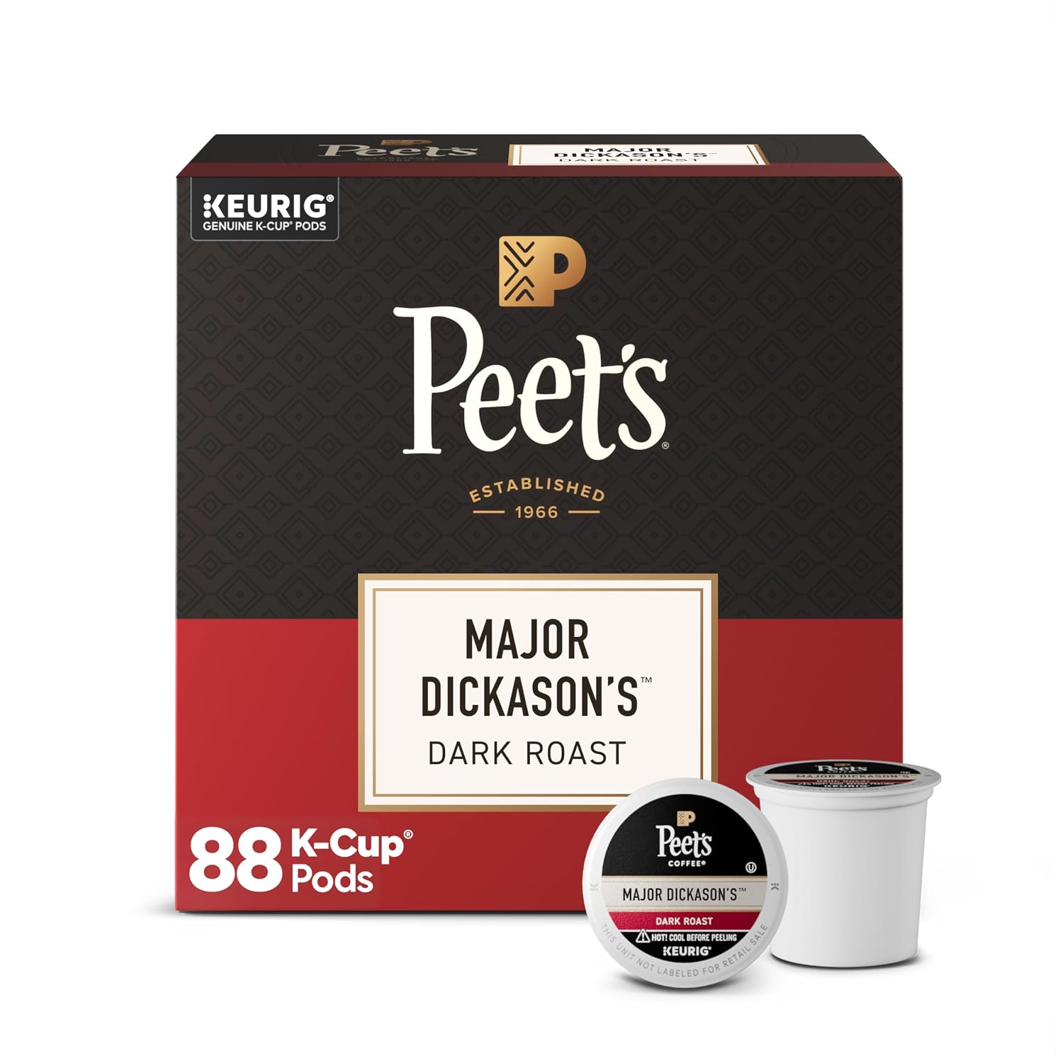 Peet's Coffee, Dark Roast Keurig K-Cup Pods, 100% Arabica Coffee - Major Dickason's Blend 32 Count (1 Box of 32 K-Cup Pods)
