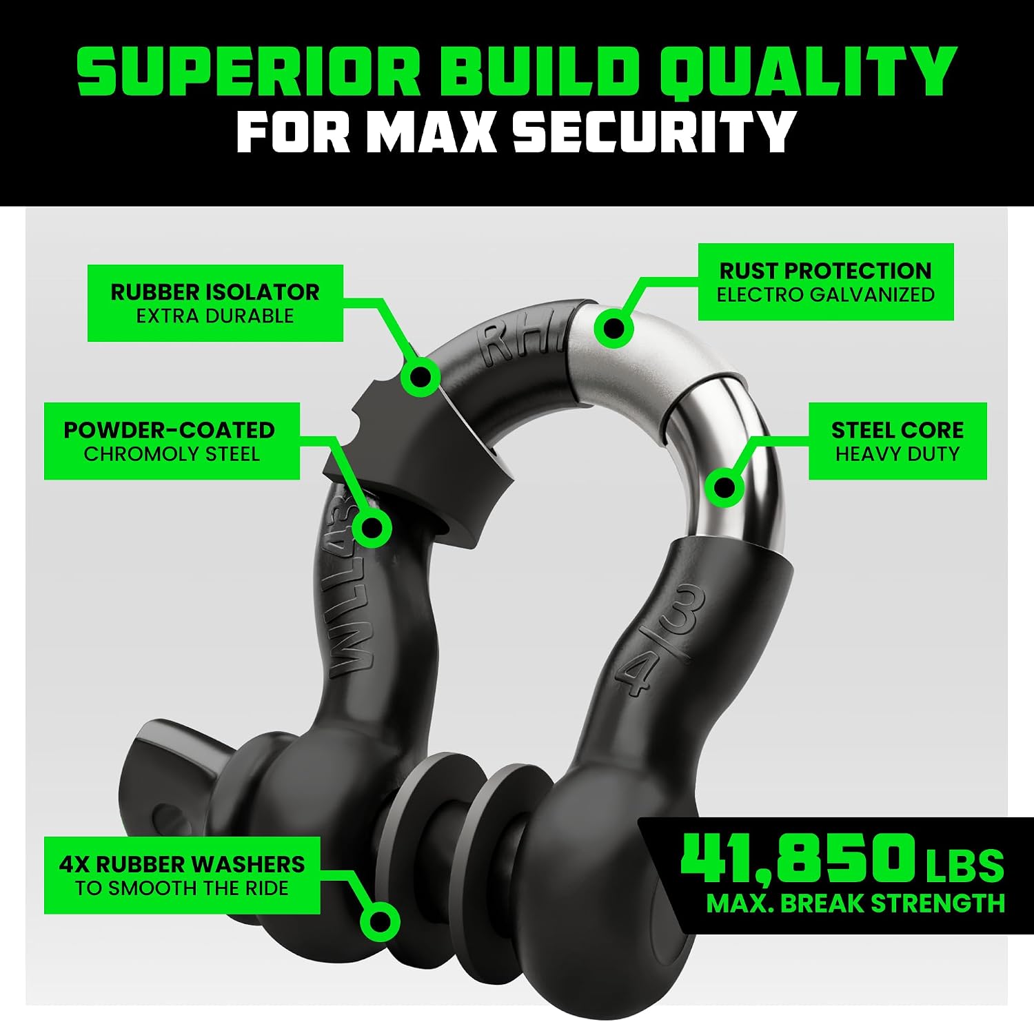 Rhino USA D Ring Shackles (2-Pack) - 41,850lb Break Strength