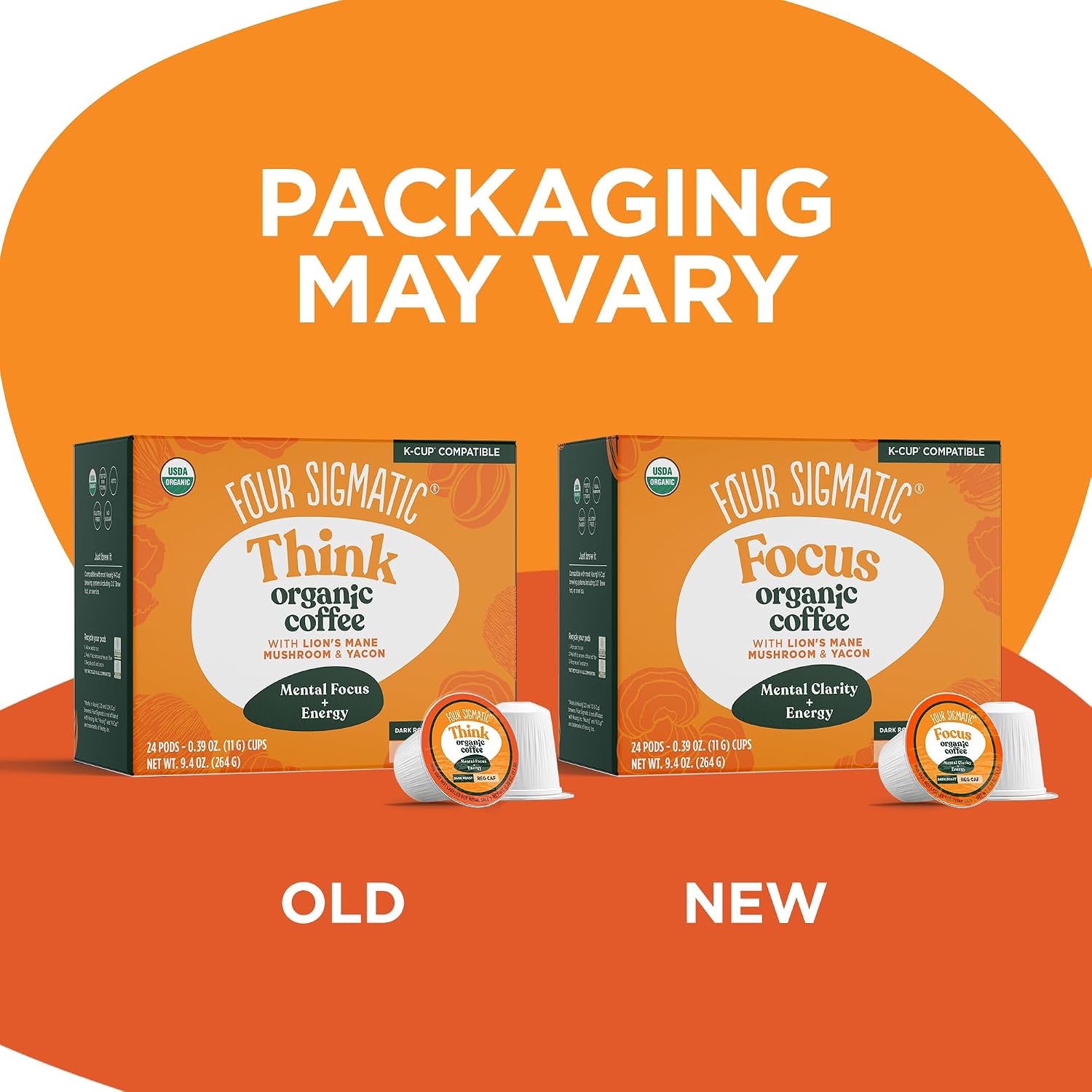 Four Sigmatic Mushroom Coffee K-Cups | Organic Dark Roast Coffee with Lion’s Mane Mushroom Powder & Yacon | Focus & Immune Support | Vegan & Keto