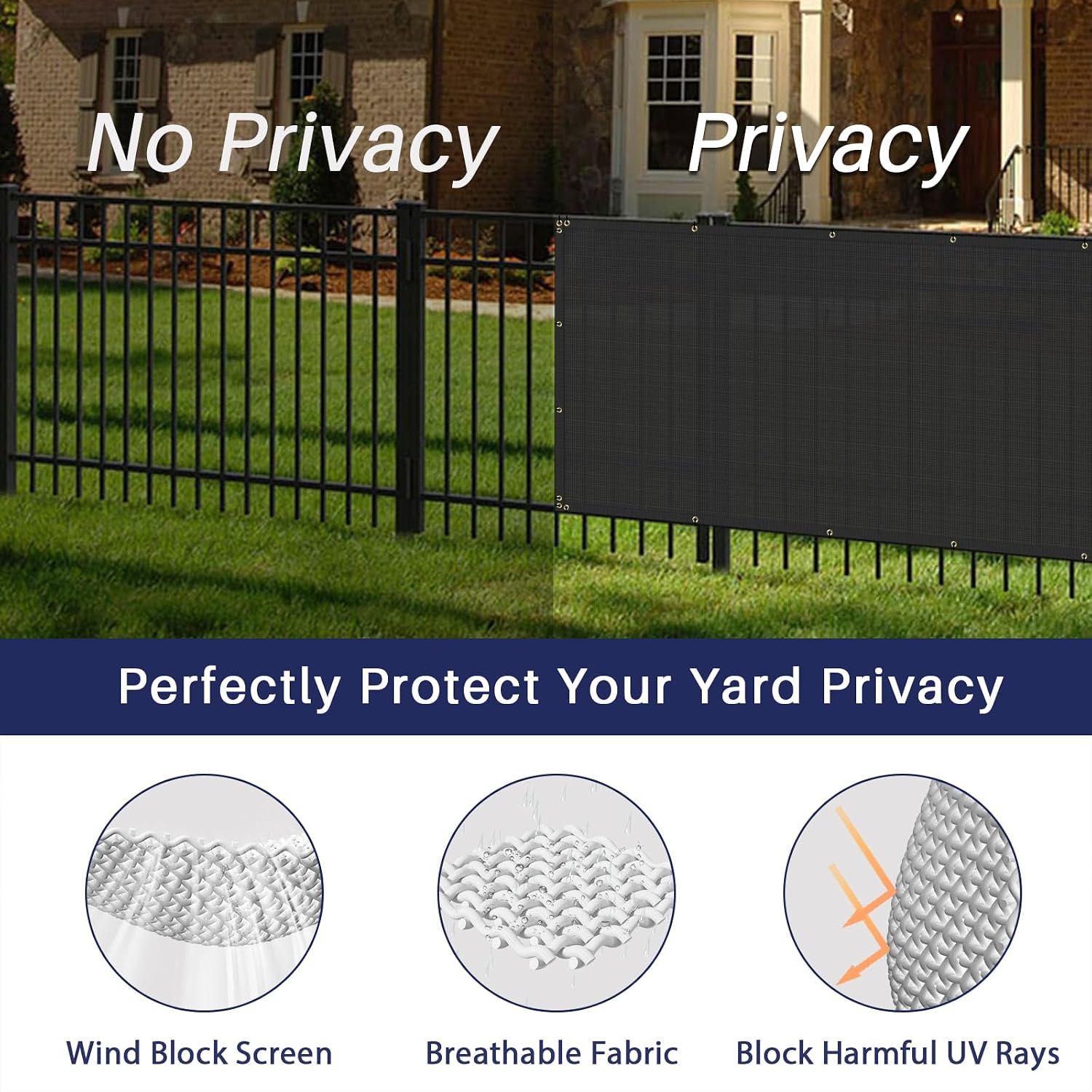 Windscreen4less Privacy Fence Screen 6' x 12' Heavy Duty Windscreen Fencing Mesh Fabric Shade Net Cover for Outdoor Wall Garden Yard Pool Deck, Black