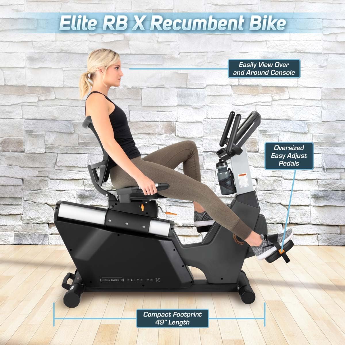 Elite RB X Recumbent Exercise Bike - FreeSync FTMS Bluetooth Smart App Connectivity - Compact 49" (L) - Oversized Soft 4-Way Adj. Seat - 350 lb Cap.