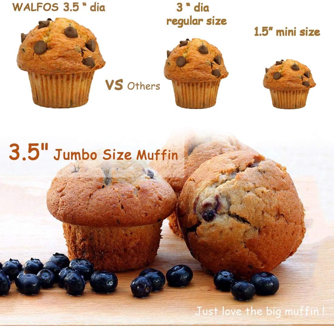 Walfos Silicone Texas Muffin Pan - 6 Cup Jumbo Silicone Cupcake Pan, Non-Stick, Just Release! Perfect for Egg Muffin