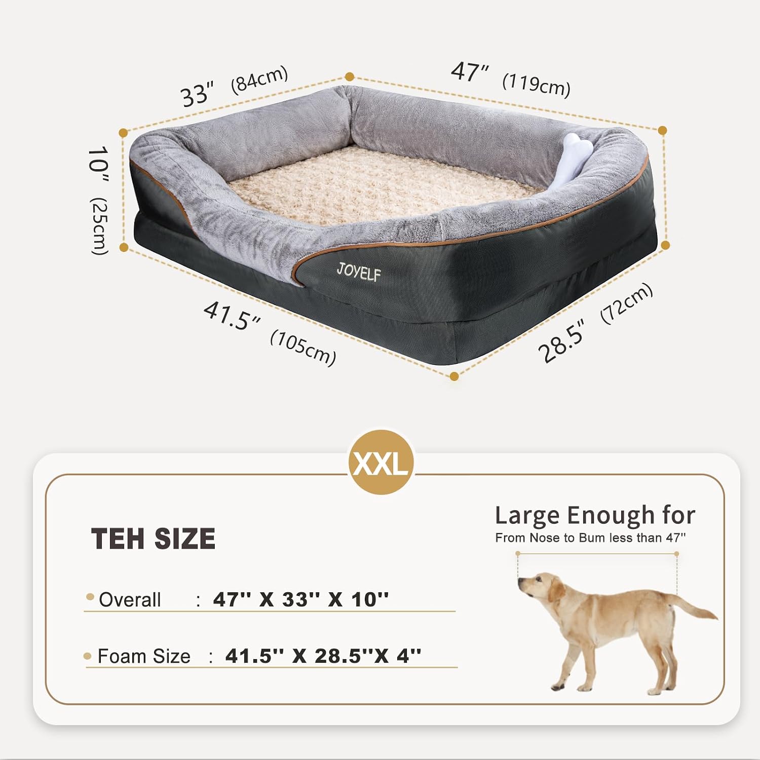 JOYELF Large Memory Foam Dog Bed, Orthopedic Dog Bed & Sofa with Removable Washable Cover and Squeaker Toy as Gift