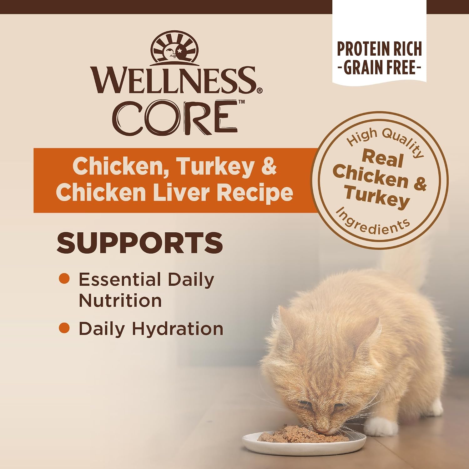Wellness CORE Pate Adult Canned Wet Cat Food, Natural, Protein Rich, Grain Free, Turkey and Duck Recipe, 3 oz, Pack of 12 Cans