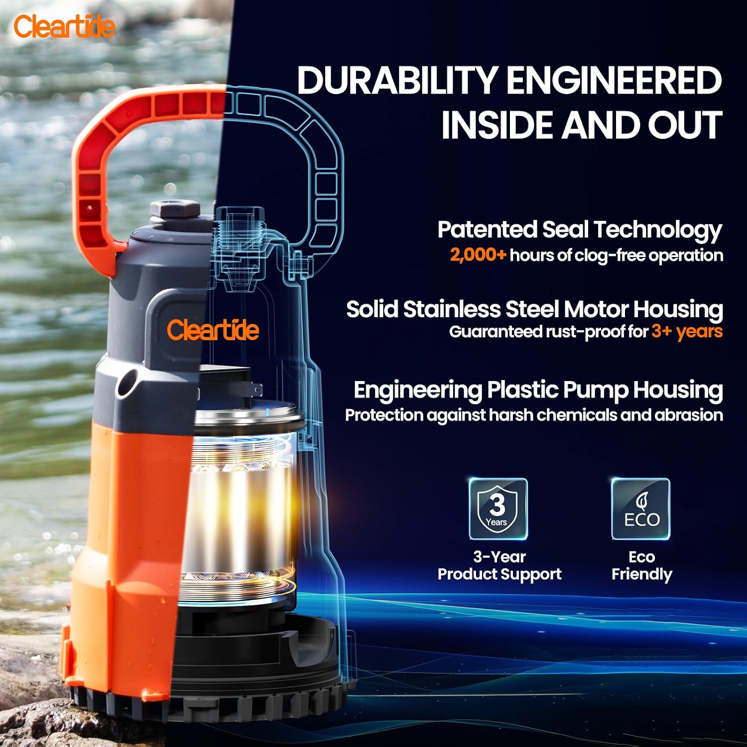 Submersible Utility Water Pump, 2400 GPH Portable Sump Pump with Copper Motor, Plug and Work for Pond, Garden Watering, Pool Transfer, Hot Tub Emptying
